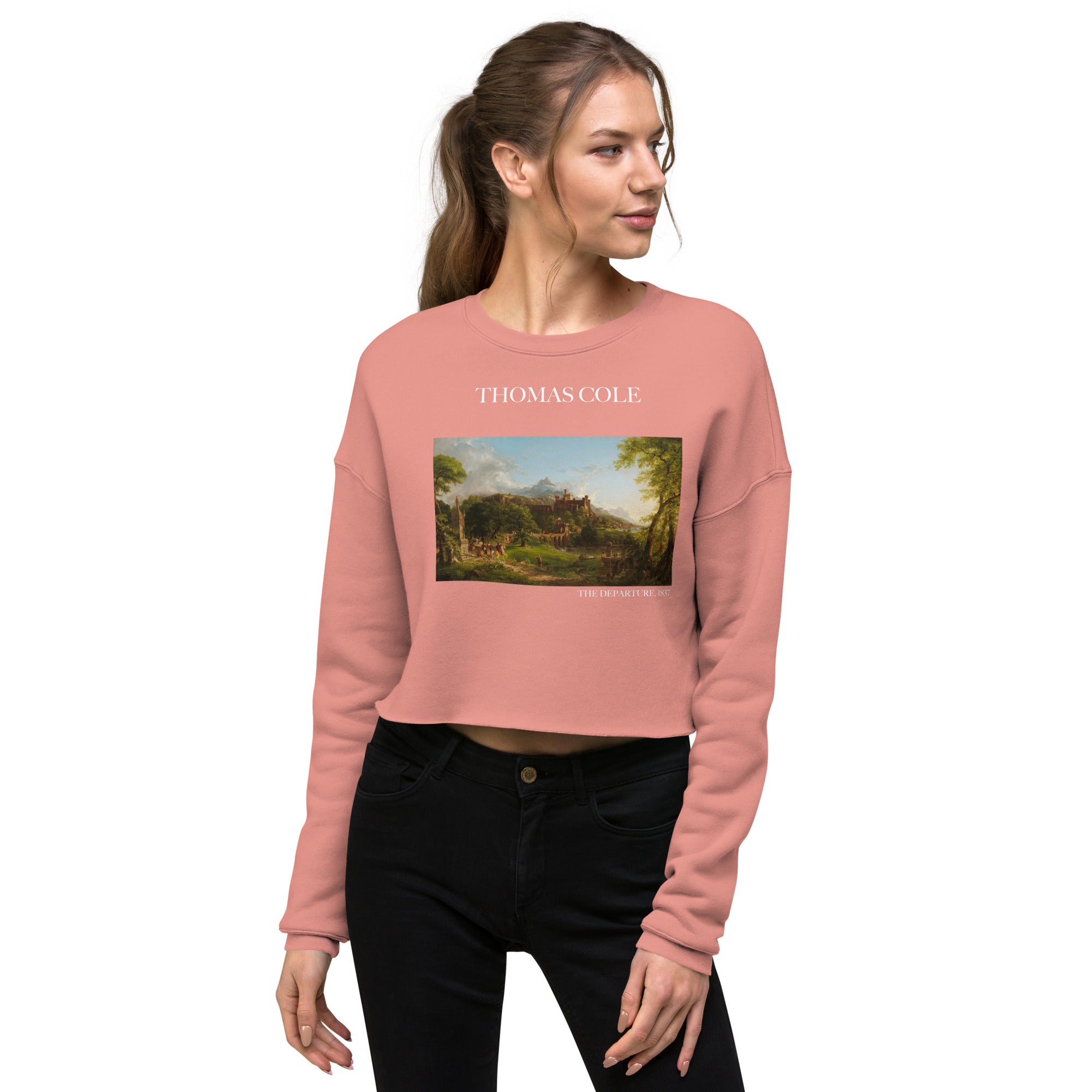 Thomas Cole 'The Departure' Famous Painting Cropped Sweatshirt | Premium Art Cropped Sweatshirt