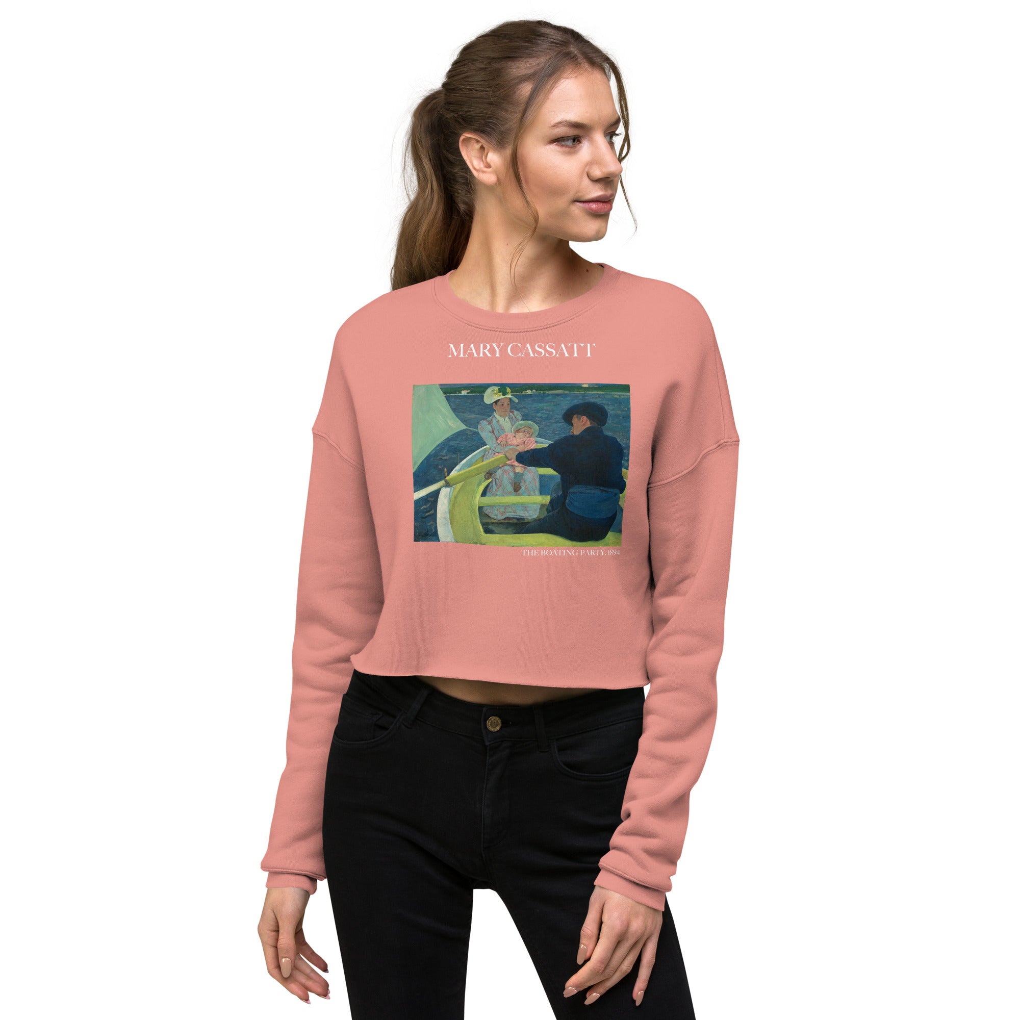 Kurzes Sweatshirt mit berühmtem Gemälde „The Boating Party“ von Mary Cassatt | Kurzes Sweatshirt mit Premium-Kunstmotiv