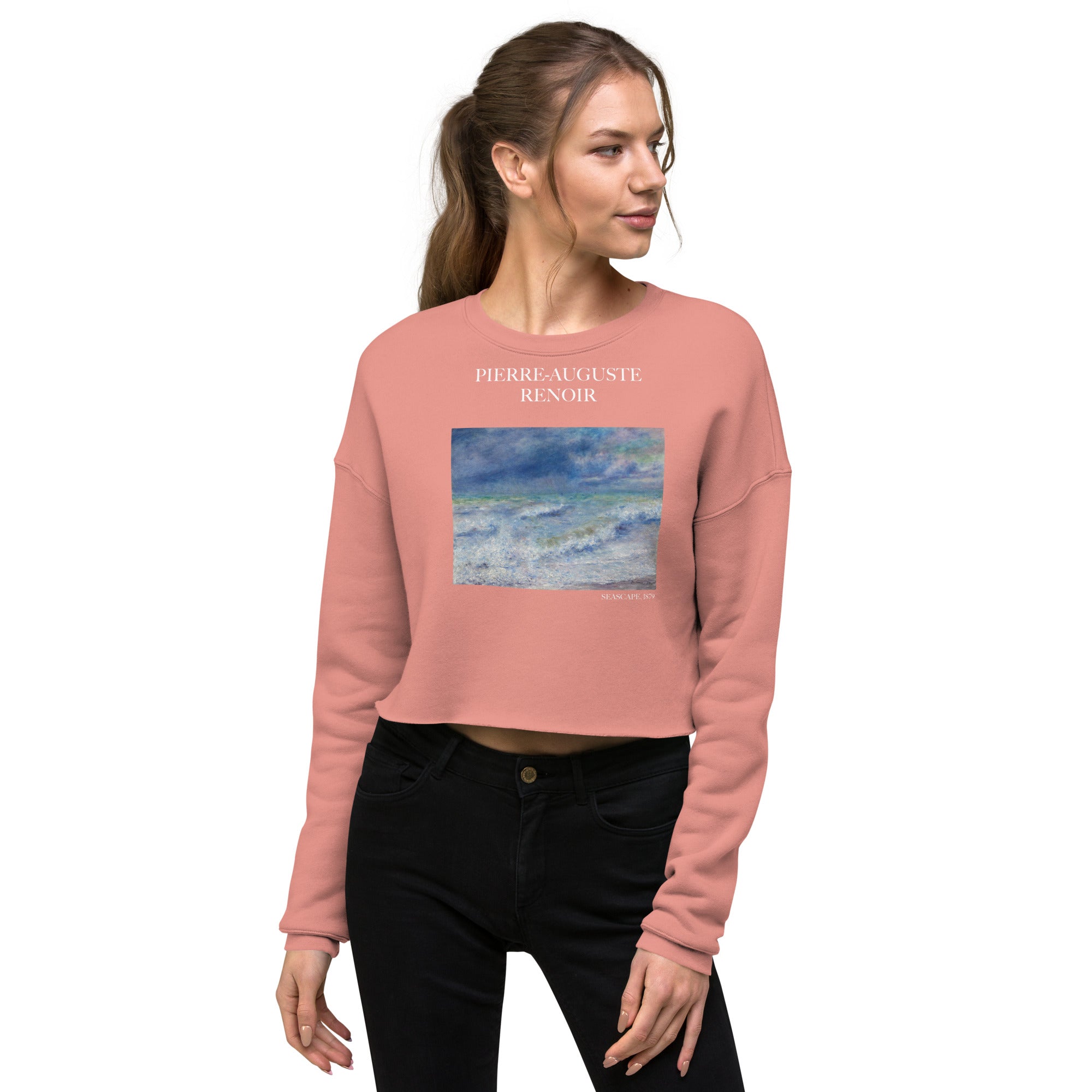 Pierre-Auguste Renoir 'Seascape' Famous Painting Cropped Sweatshirt | Premium Art Cropped Sweatshirt