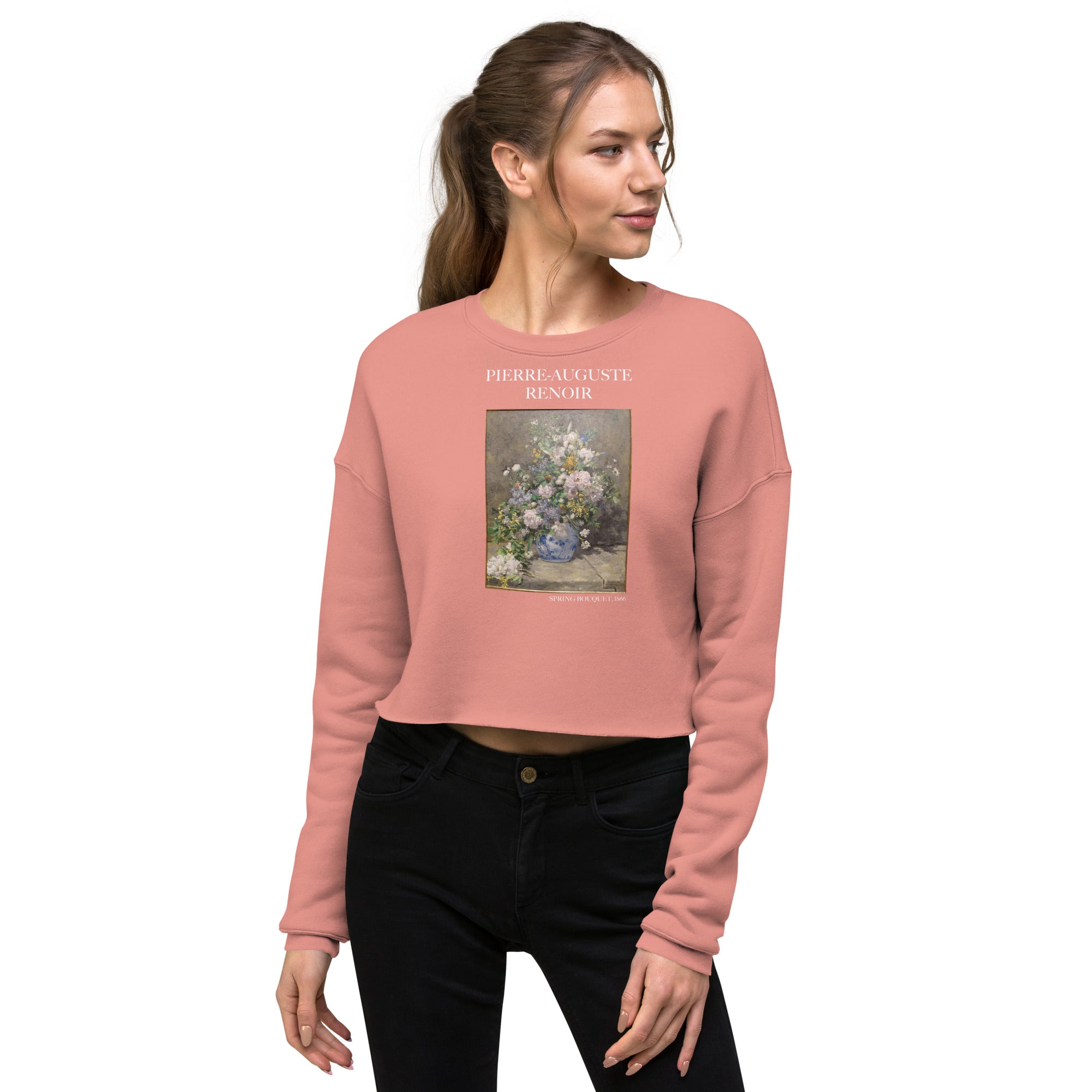 Pierre-Auguste Renoir 'Spring Bouquet' Famous Painting Cropped Sweatshirt | Premium Art Cropped Sweatshirt