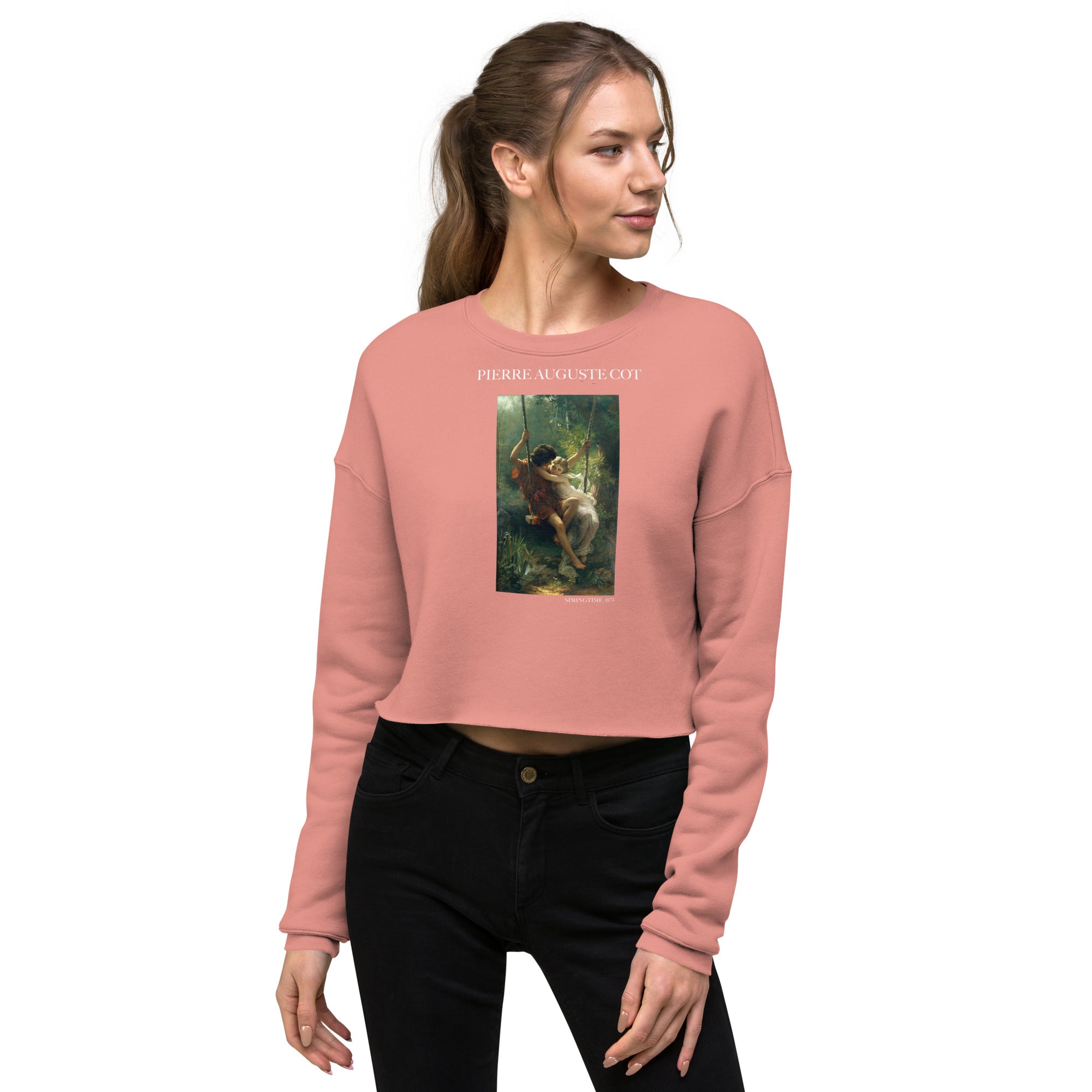 Pierre Auguste Cot 'Springtime' Famous Painting Cropped Sweatshirt | Premium Art Cropped Sweatshirt