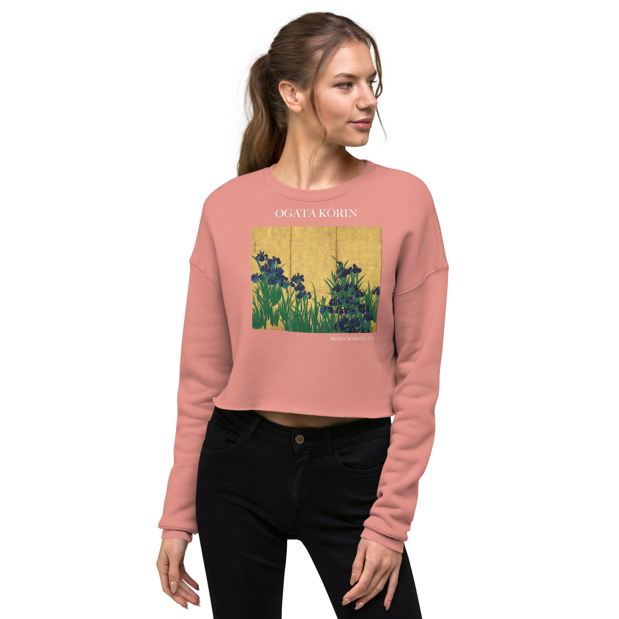 Ogata Kōrin 'Irises Screen' Famous Painting Cropped Sweatshirt | Premium Art Cropped Sweatshirt