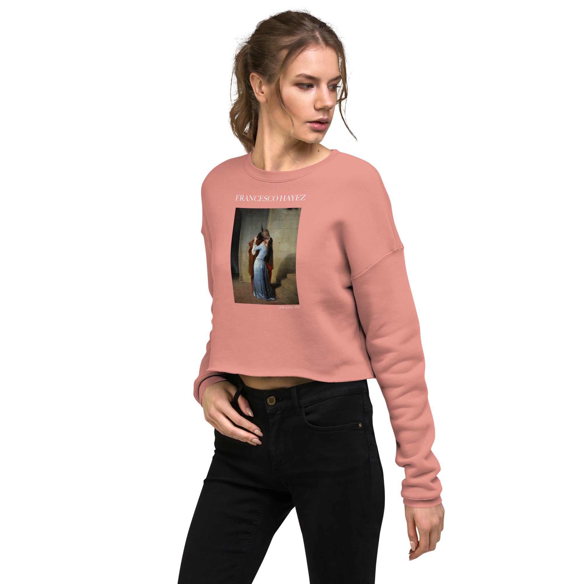 Francesco Hayez 'The Kiss' Famous Painting Cropped Sweatshirt | Premium Art Cropped Sweatshirt