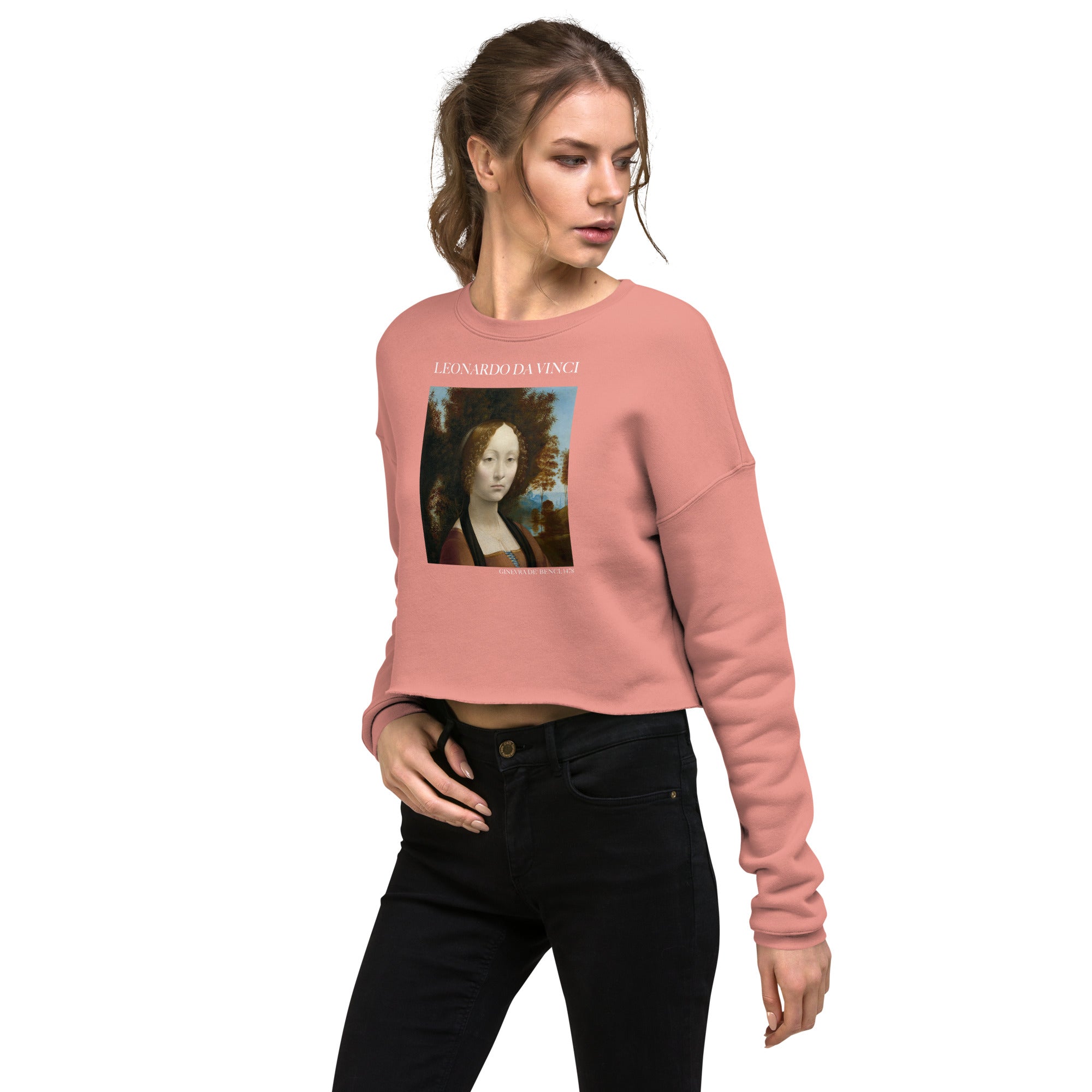 Leonardo da Vinci 'Ginevra de' Benci' Famous Painting Cropped Sweatshirt | Premium Art Cropped Sweatshirt