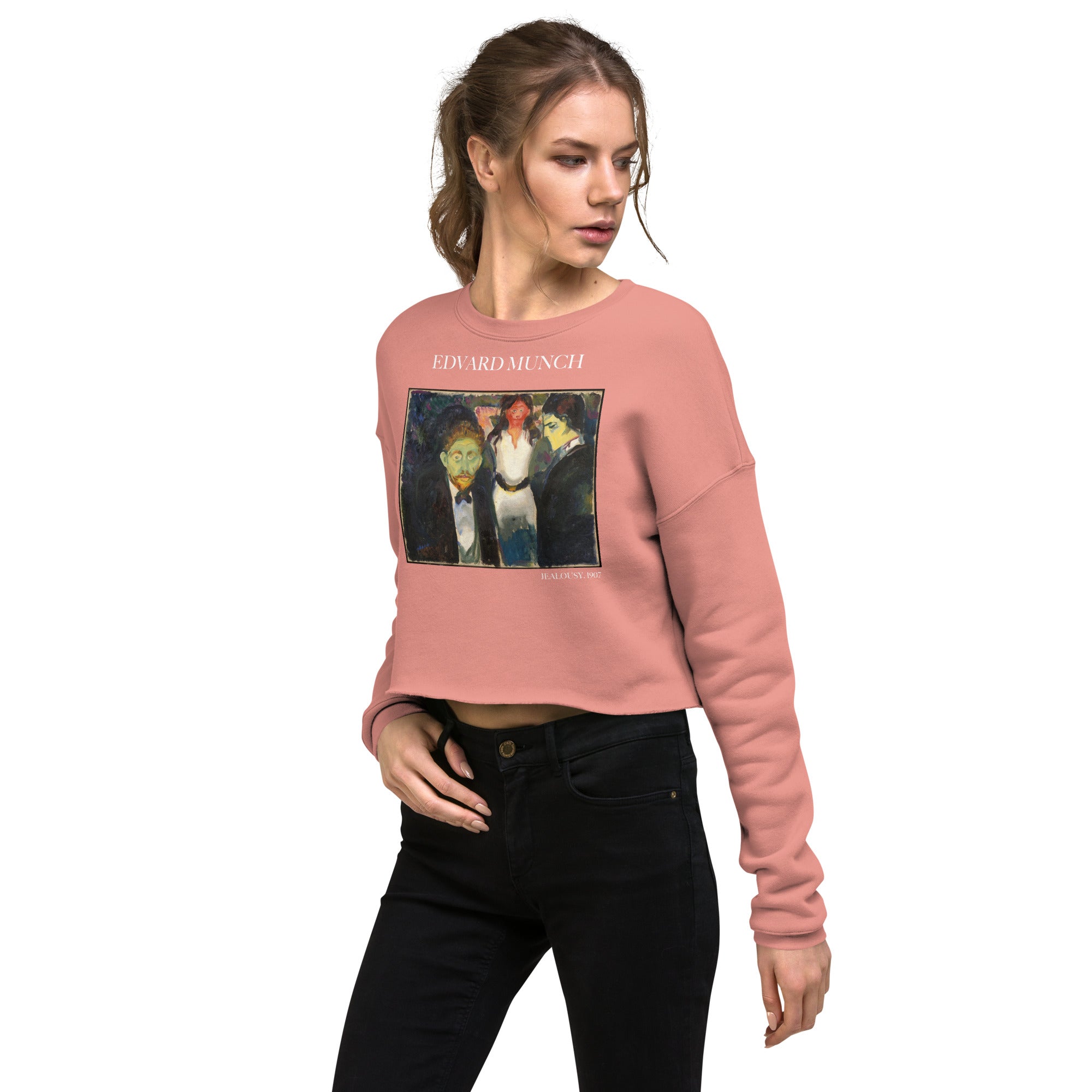 Edvard Munch 'Jealousy' Famous Painting Cropped Sweatshirt | Premium Art Cropped Sweatshirt