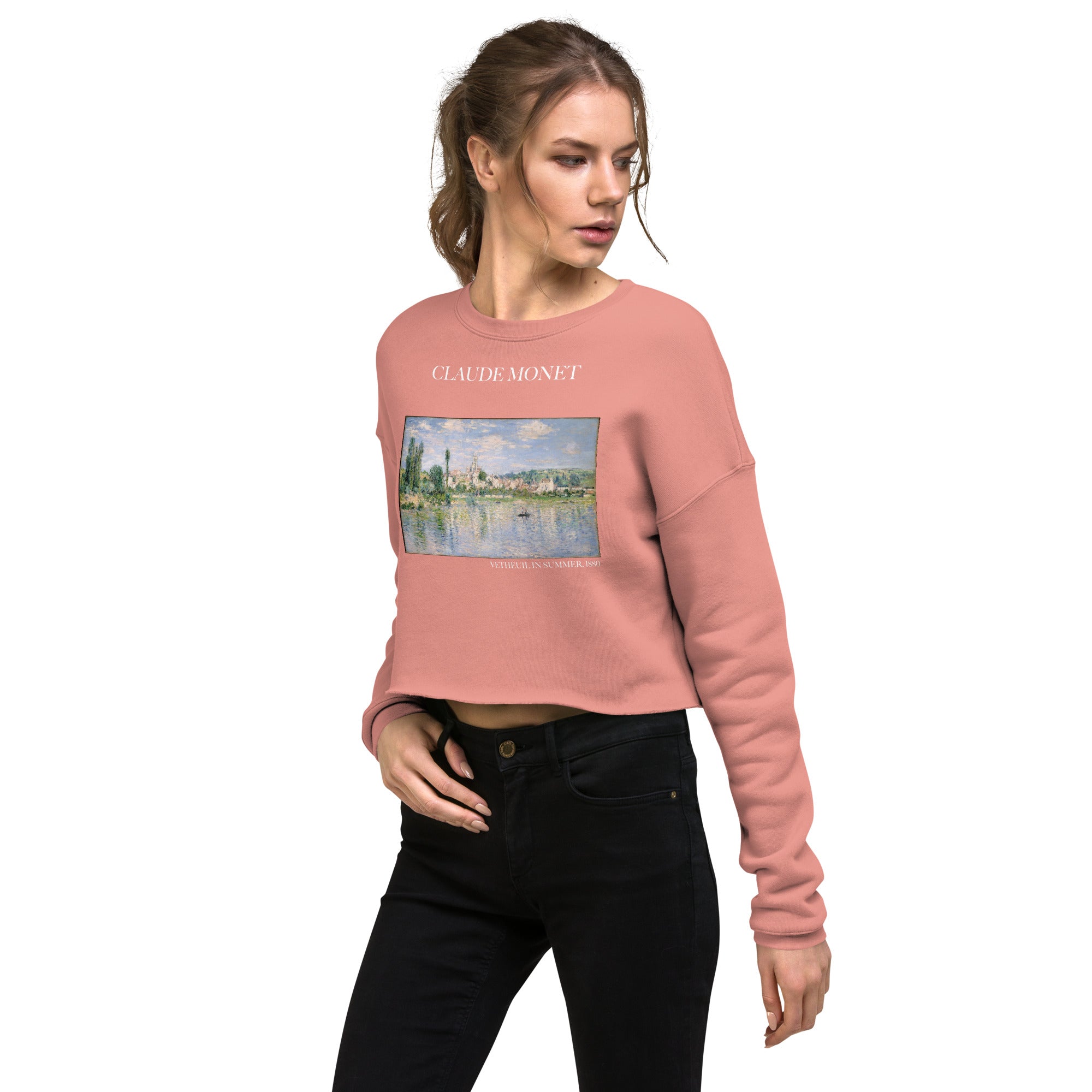 Claude Monet 'Vetheuil in Summer' Famous Painting Cropped Sweatshirt | Premium Art Cropped Sweatshirt