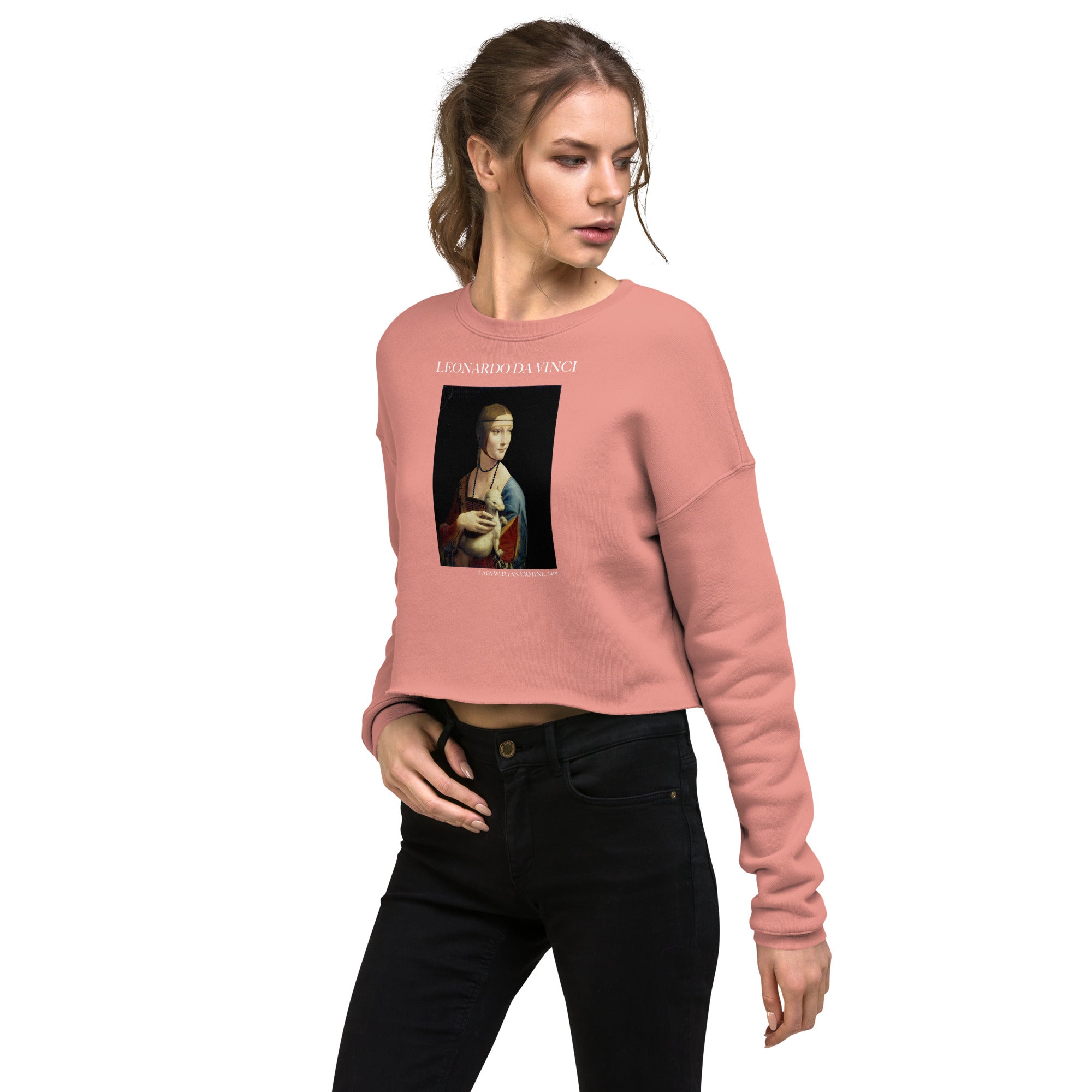 Leonardo da Vinci 'Lady with an Ermine' Famous Painting Cropped Sweatshirt | Premium Art Cropped Sweatshirt