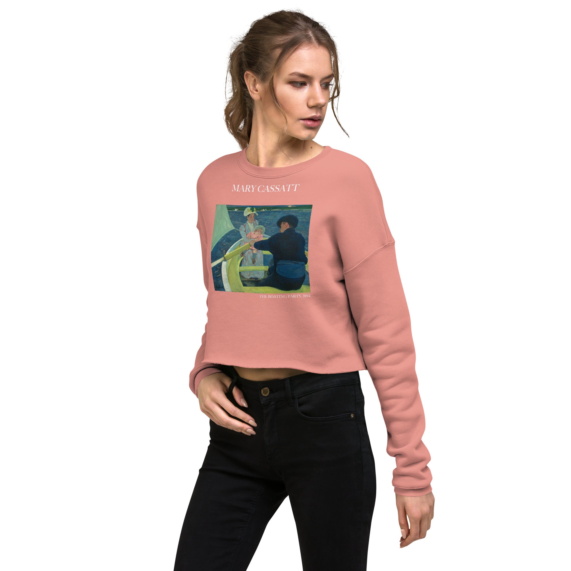 Kurzes Sweatshirt mit berühmtem Gemälde „The Boating Party“ von Mary Cassatt | Kurzes Sweatshirt mit Premium-Kunstmotiv