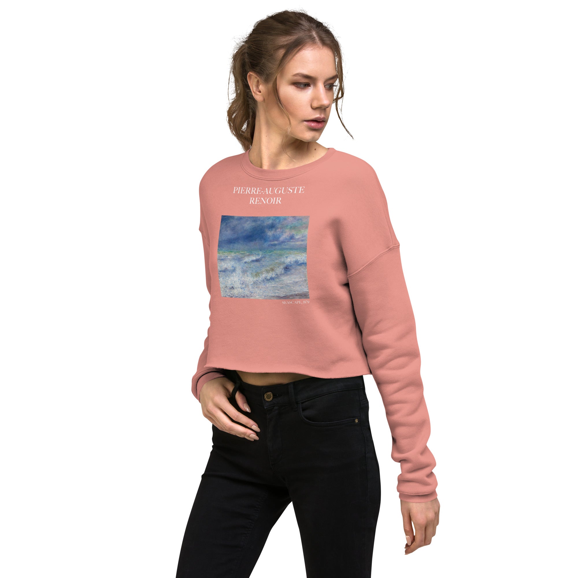 Pierre-Auguste Renoir 'Seascape' Famous Painting Cropped Sweatshirt | Premium Art Cropped Sweatshirt