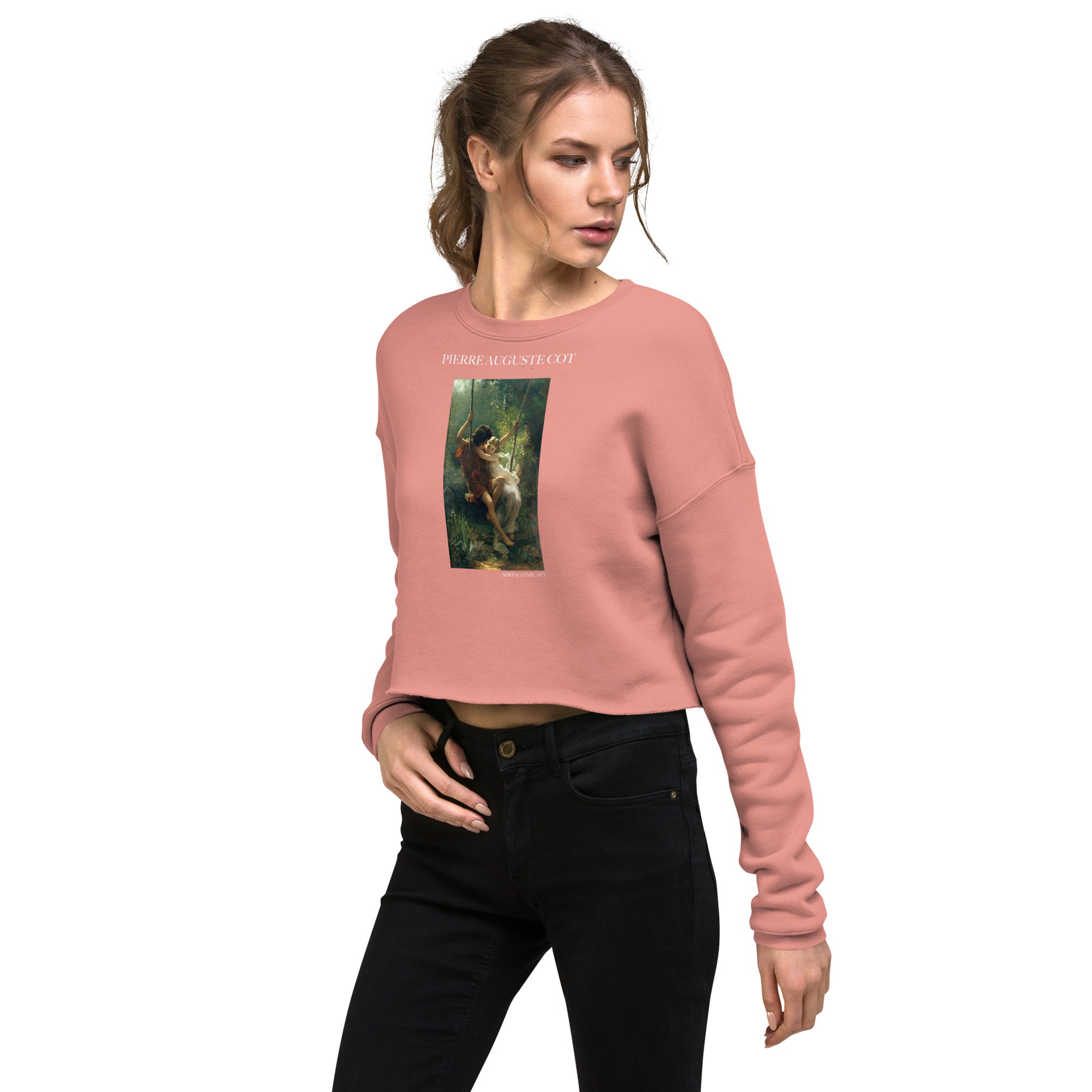 Pierre Auguste Cot 'Springtime' Famous Painting Cropped Sweatshirt | Premium Art Cropped Sweatshirt