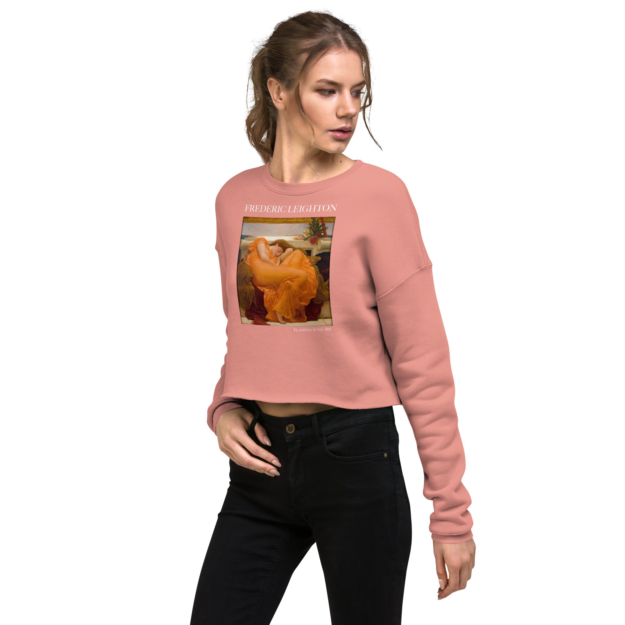 Kurzes Sweatshirt mit berühmtem Gemälde „Flaming June“ von Frederic Leighton | Kurzes Sweatshirt mit Premium-Kunstmotiv