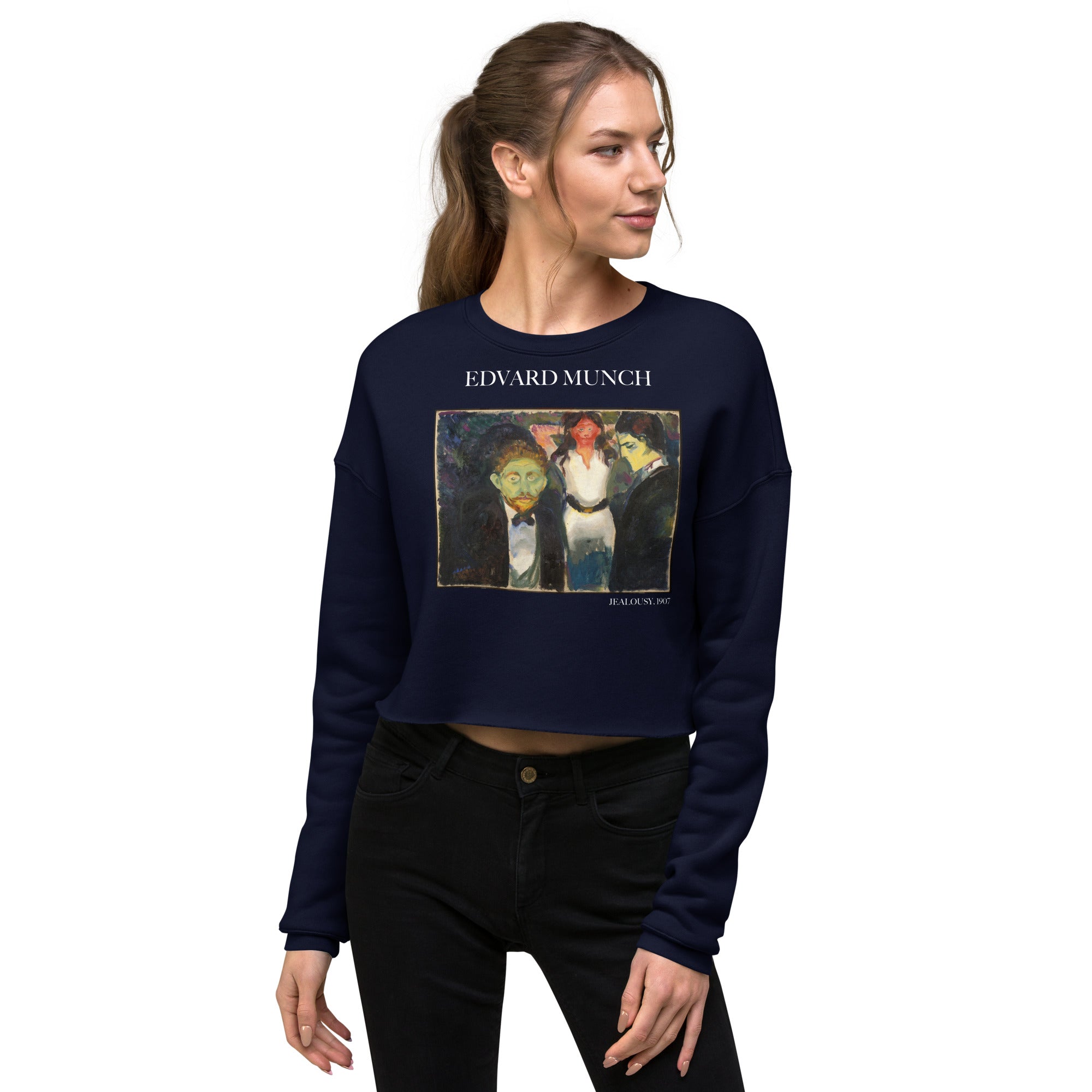 Edvard Munch 'Jealousy' Famous Painting Cropped Sweatshirt | Premium Art Cropped Sweatshirt