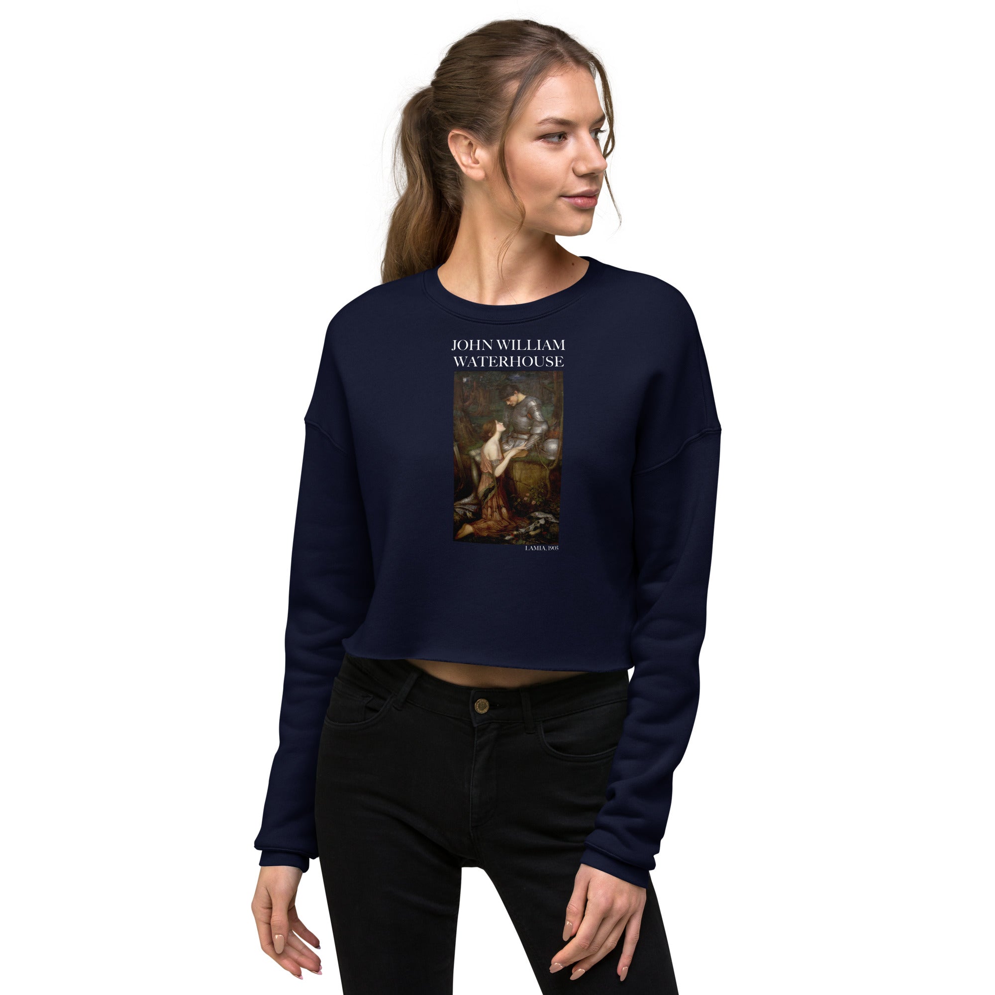 John William Waterhouse 'Lamia' Famous Painting Cropped Sweatshirt | Premium Art Cropped Sweatshirt