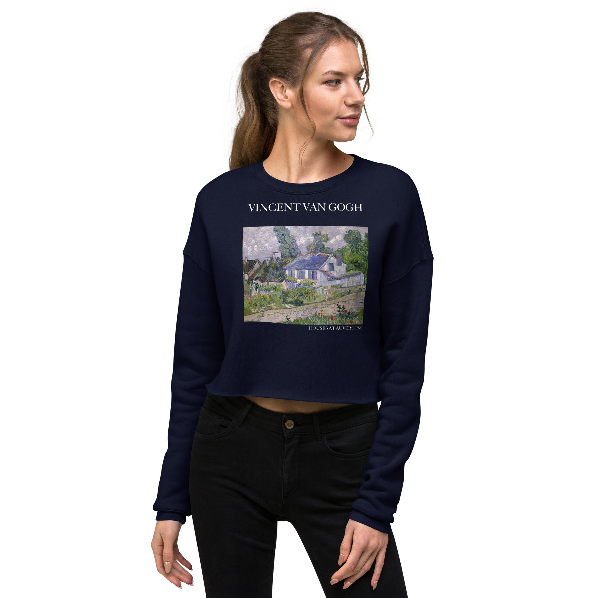 Kurzes Sweatshirt „Häuser bei Auvers“ von Vincent van Gogh, berühmtes Gemälde | Kurzes Sweatshirt „Premium Art“