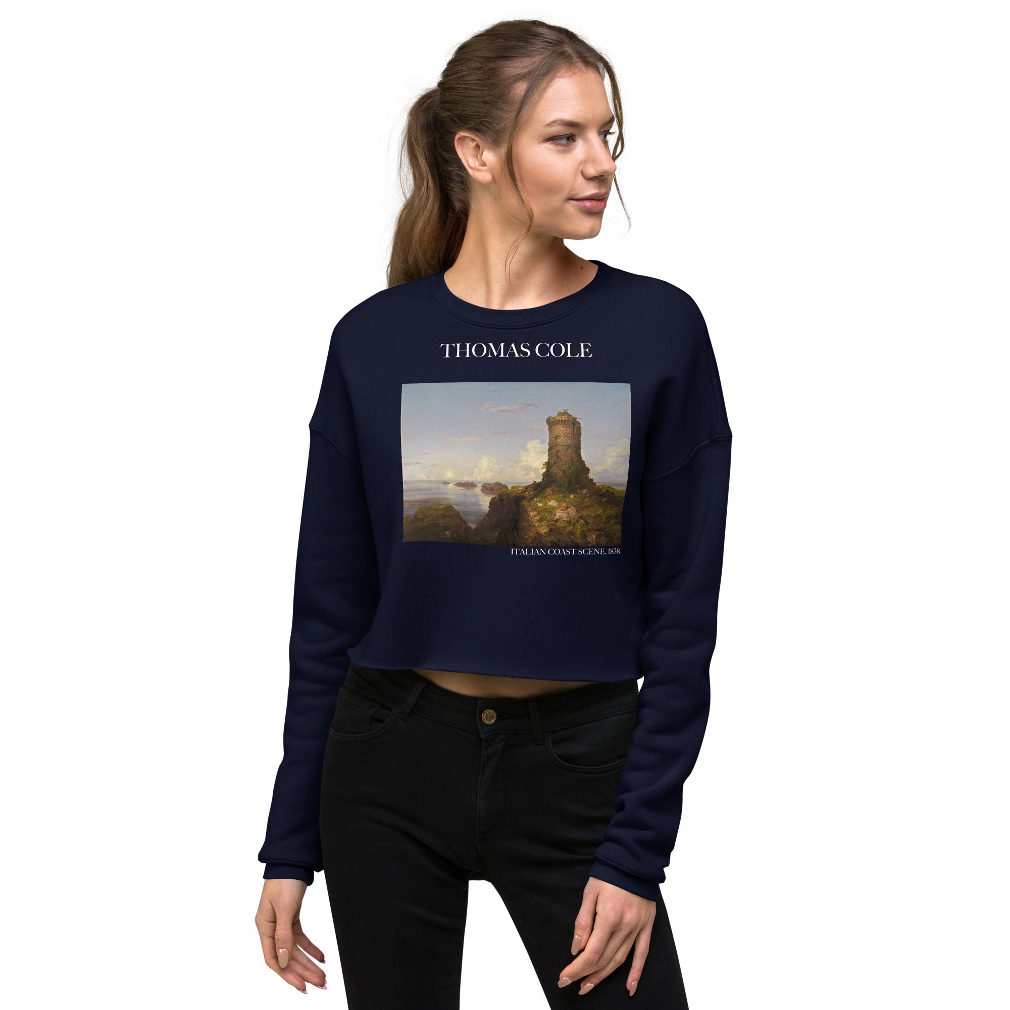 Thomas Cole 'Italian Coast Scene' Famous Painting Cropped Sweatshirt | Premium Art Cropped Sweatshirt