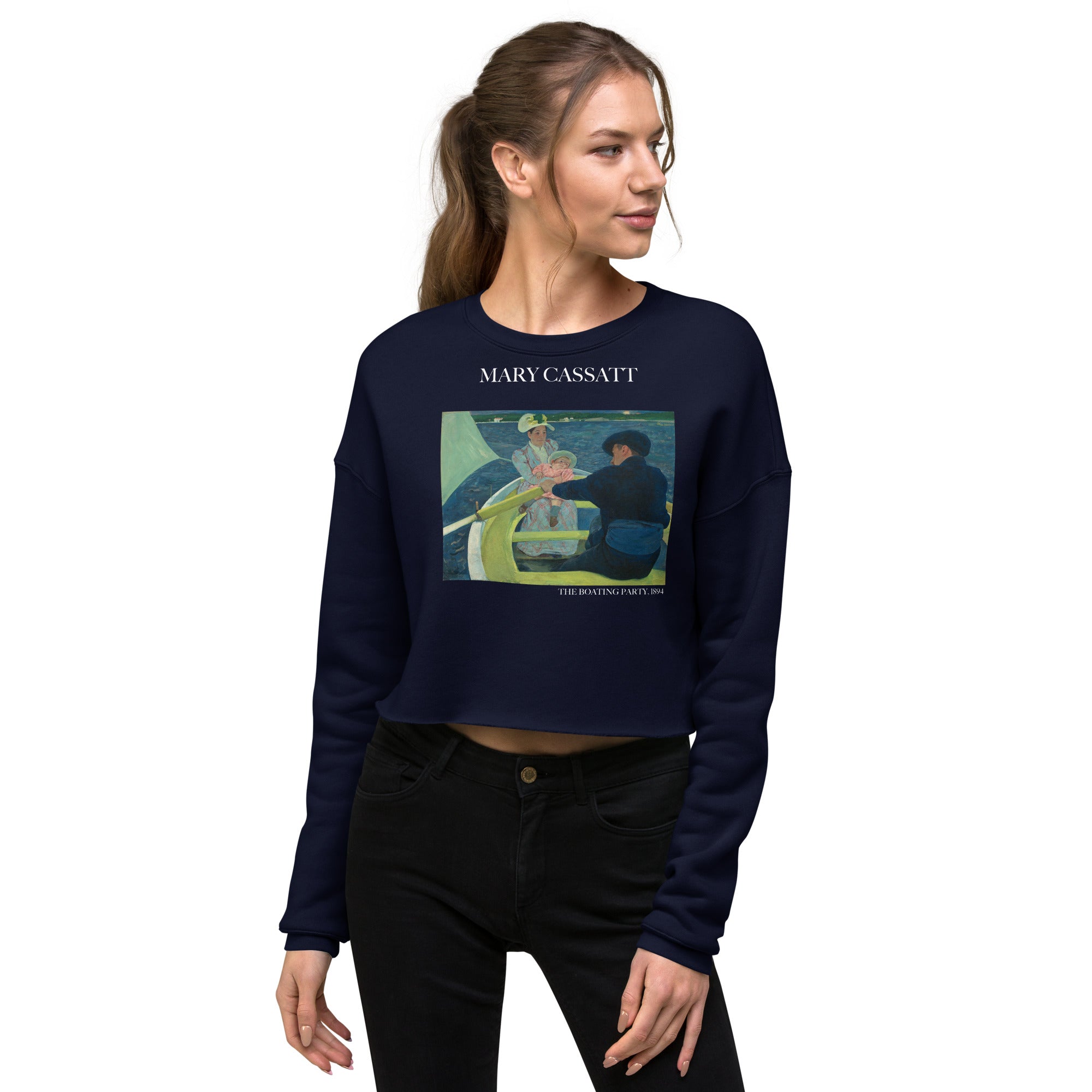 Mary Cassatt 'The Boating Party' Famous Painting Cropped Sweatshirt | Premium Art Cropped Sweatshirt