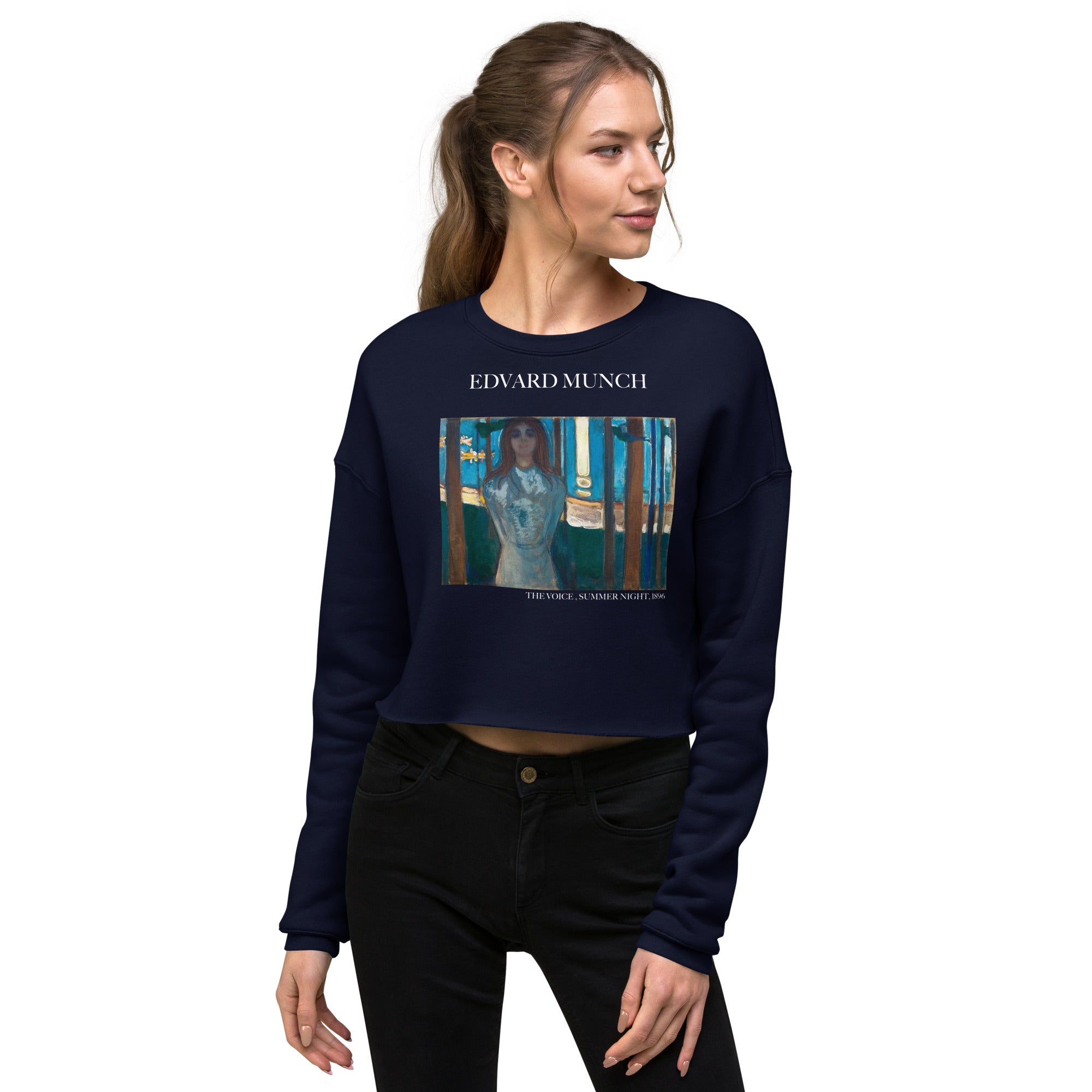 Kurzes Sweatshirt „Die Stimme, Sommernacht“ von Edvard Munch, berühmtes Gemälde | Kurzes Sweatshirt „Premium Art“