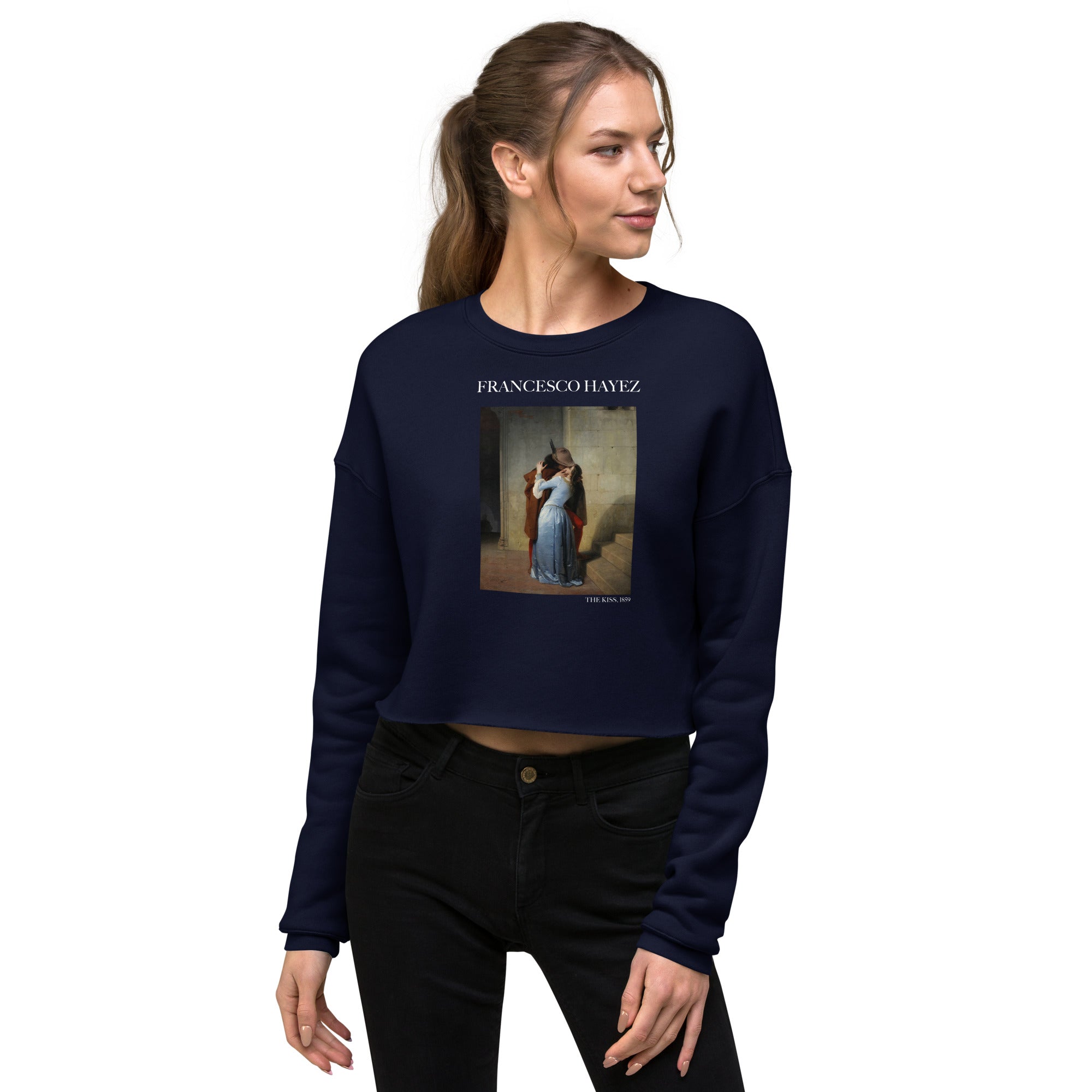 Kurzes Sweatshirt mit berühmtem Gemälde „Der Kuss“ von Francesco Hayez | Kurzes Sweatshirt mit Premium-Kunstmotiv