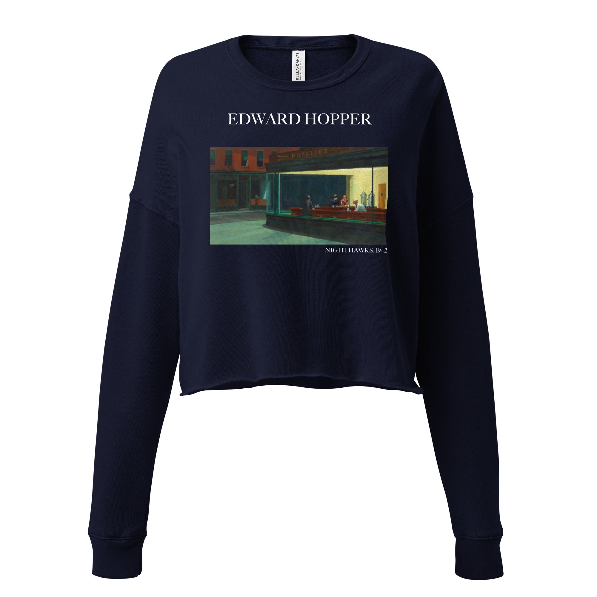 Edward Hopper 'Nighthawks' Famous Painting Cropped Sweatshirt | Premium Art Cropped Sweatshirt