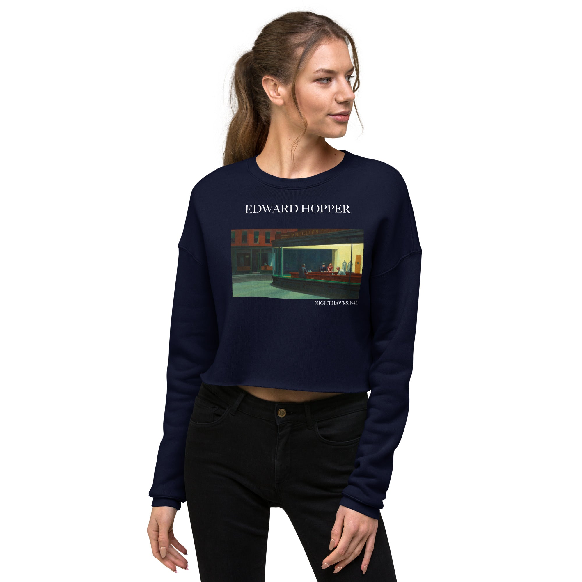 Edward Hopper „Nighthawks“ – Kurzes Sweatshirt mit berühmtem Gemälde | Kurzes Sweatshirt mit Premium-Kunstmotiv