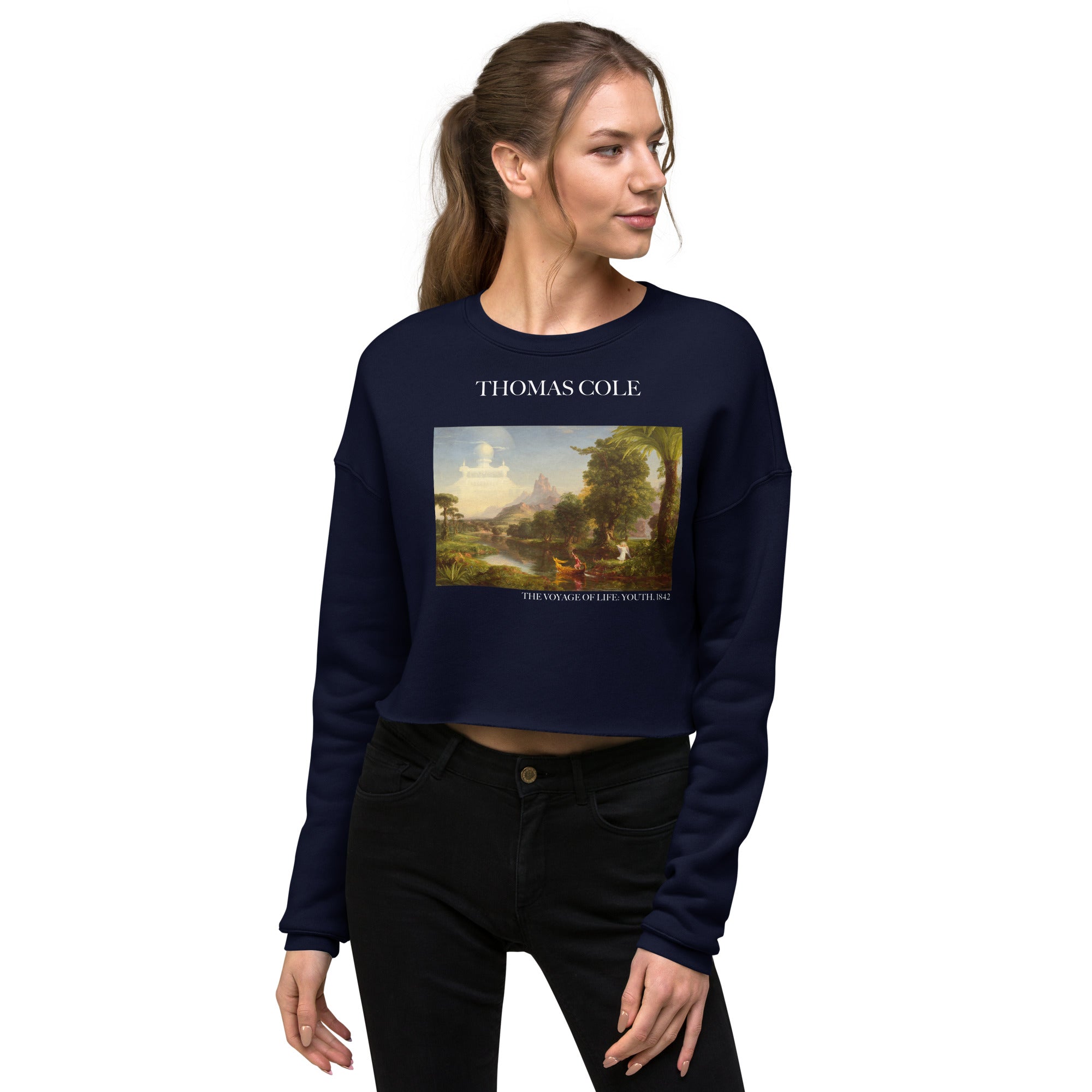 Thomas Cole 'The Voyage of Life: Youth' Famous Painting Cropped Sweatshirt | Premium Art Cropped Sweatshirt