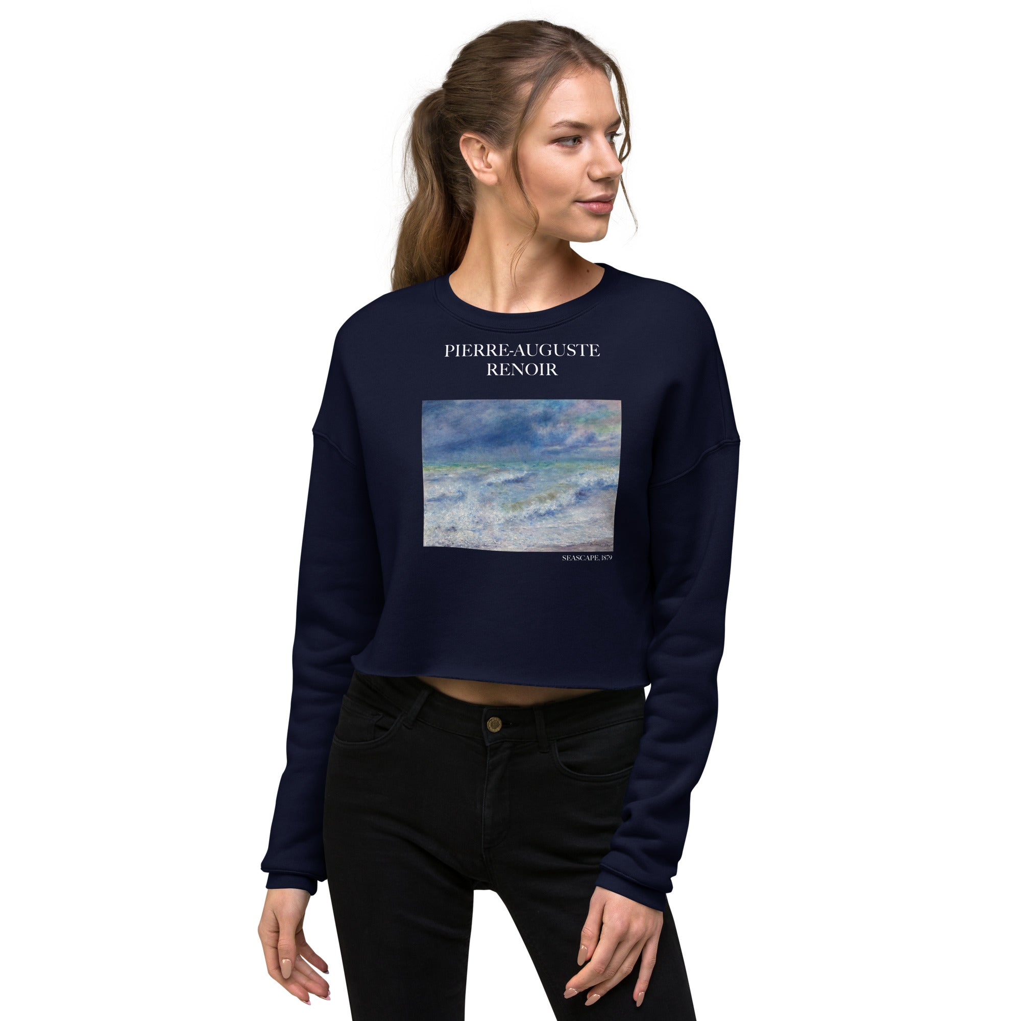 Pierre-Auguste Renoir 'Seascape' Famous Painting Cropped Sweatshirt | Premium Art Cropped Sweatshirt