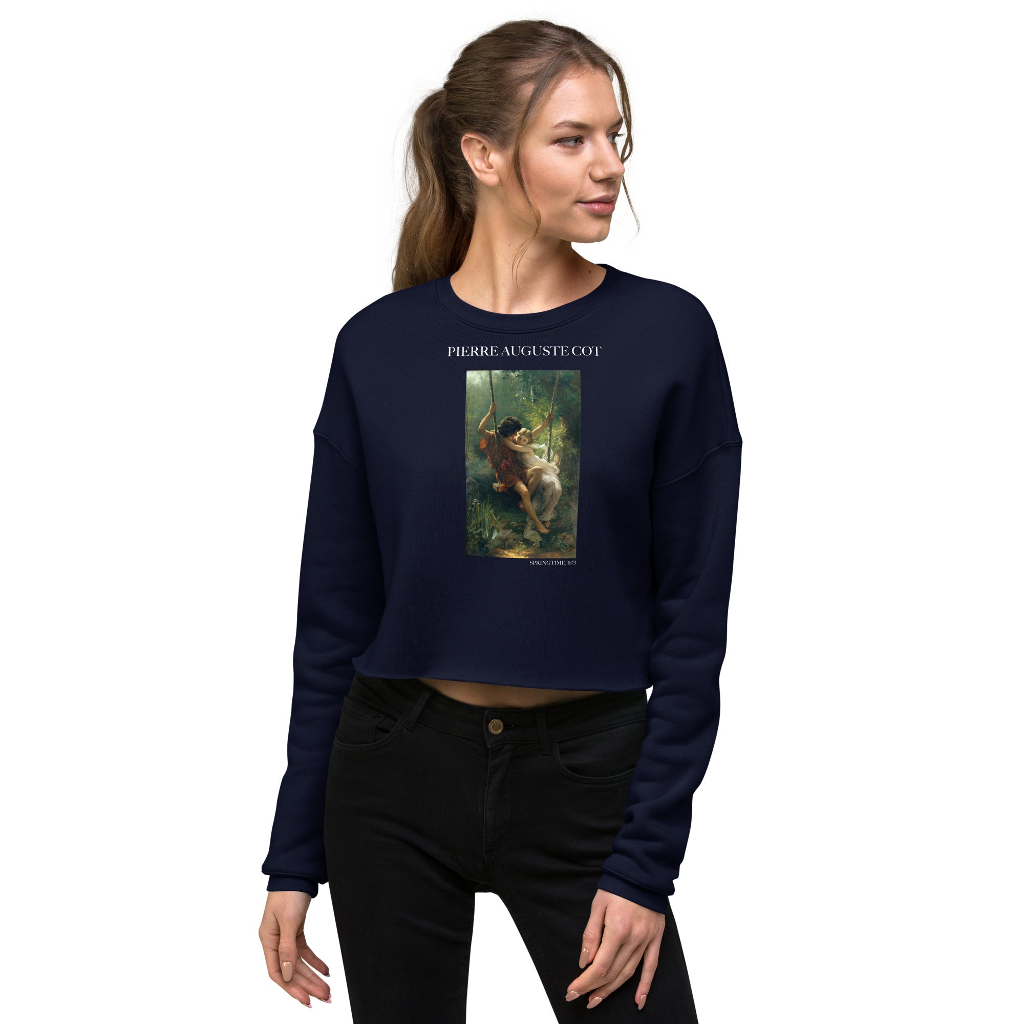 Pierre Auguste Cot 'Springtime' Famous Painting Cropped Sweatshirt | Premium Art Cropped Sweatshirt