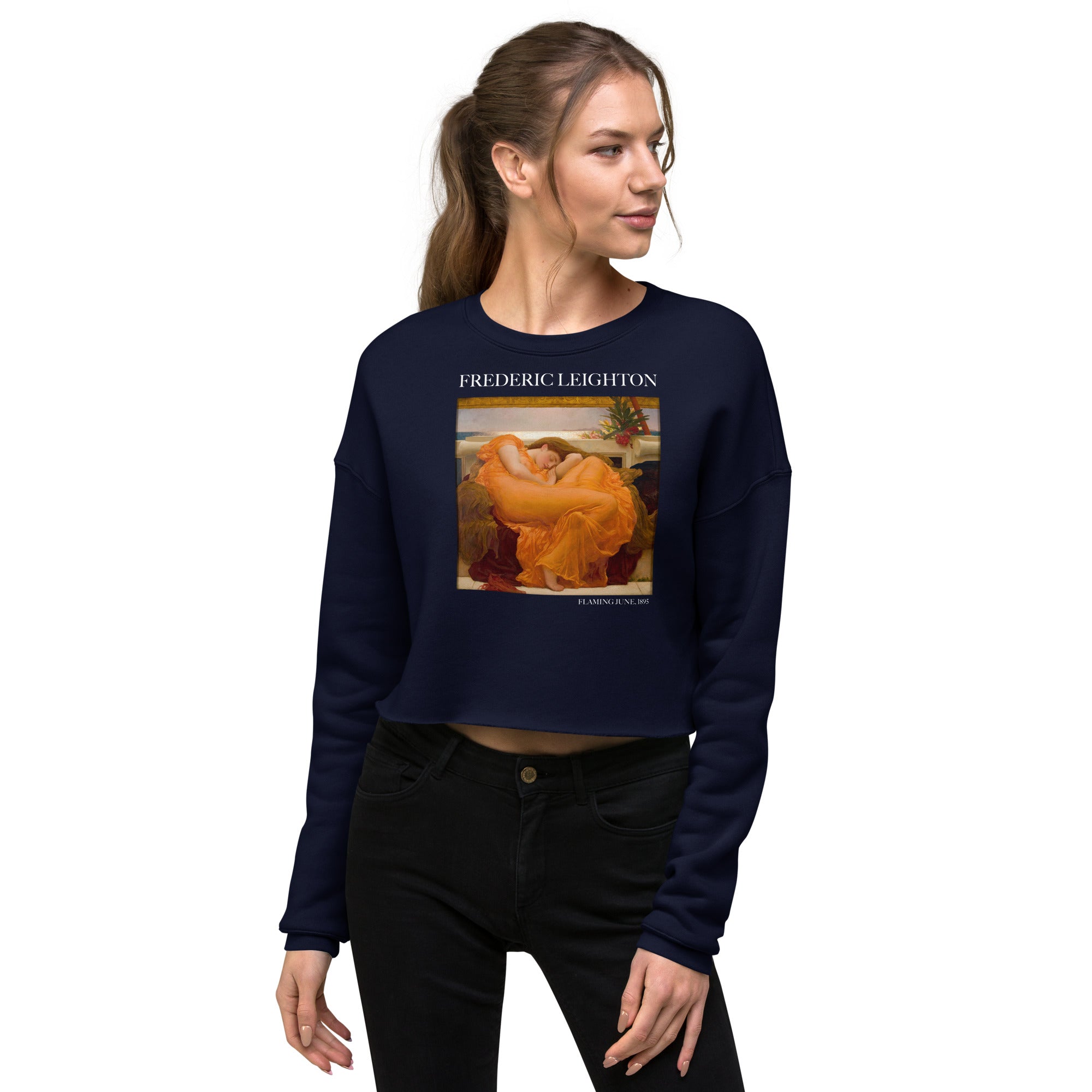 Kurzes Sweatshirt mit berühmtem Gemälde „Flaming June“ von Frederic Leighton | Kurzes Sweatshirt mit Premium-Kunstmotiv