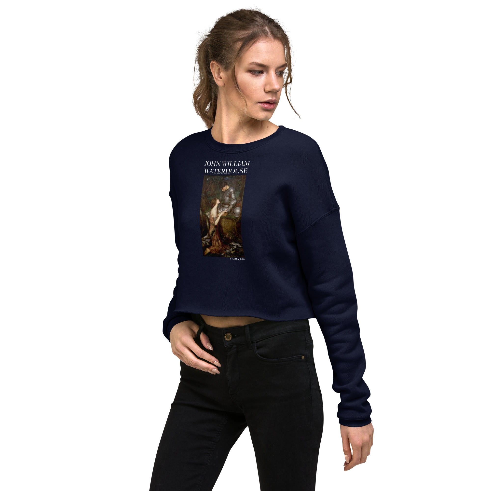 John William Waterhouse 'Lamia' Famous Painting Cropped Sweatshirt | Premium Art Cropped Sweatshirt