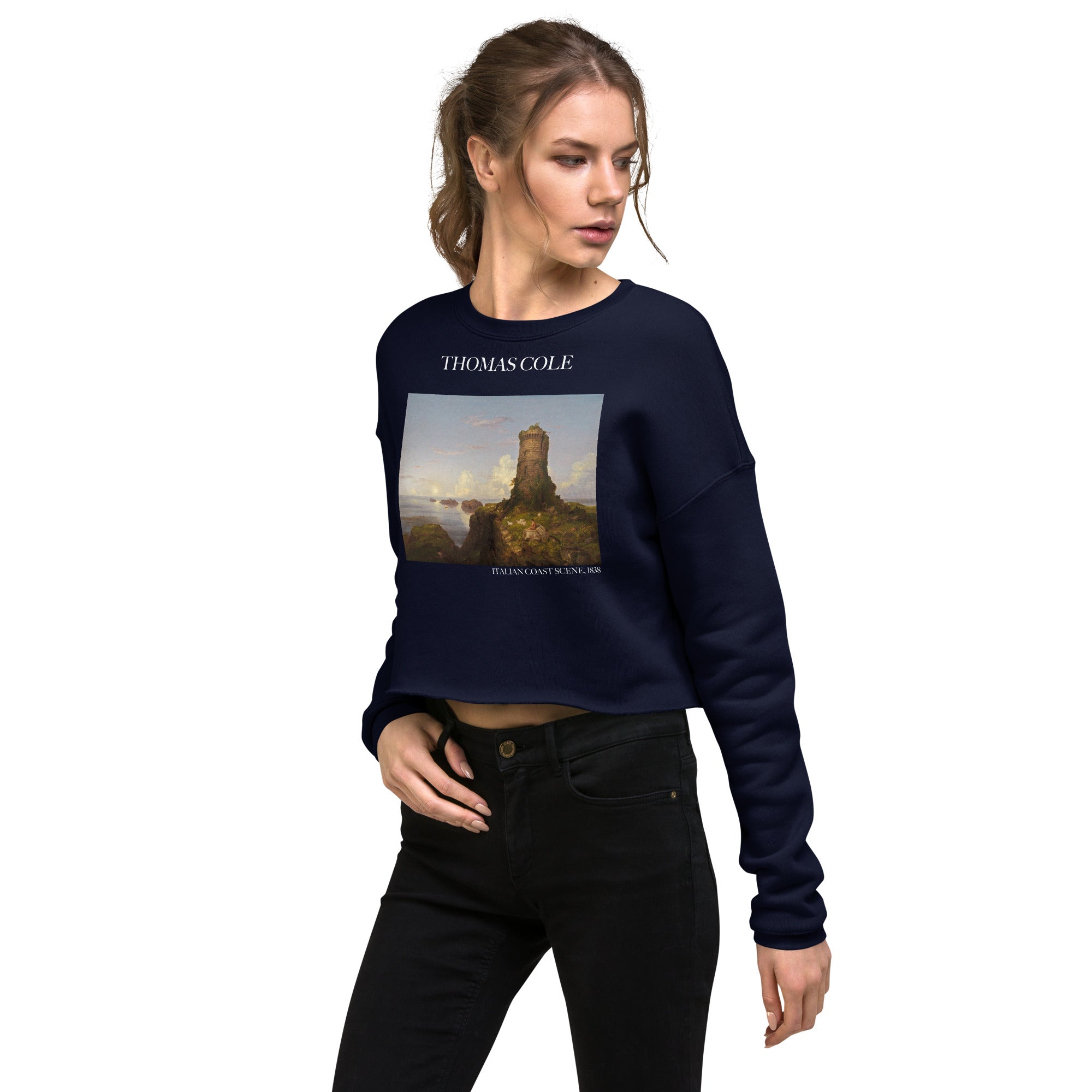 Thomas Cole 'Italian Coast Scene' Famous Painting Cropped Sweatshirt | Premium Art Cropped Sweatshirt