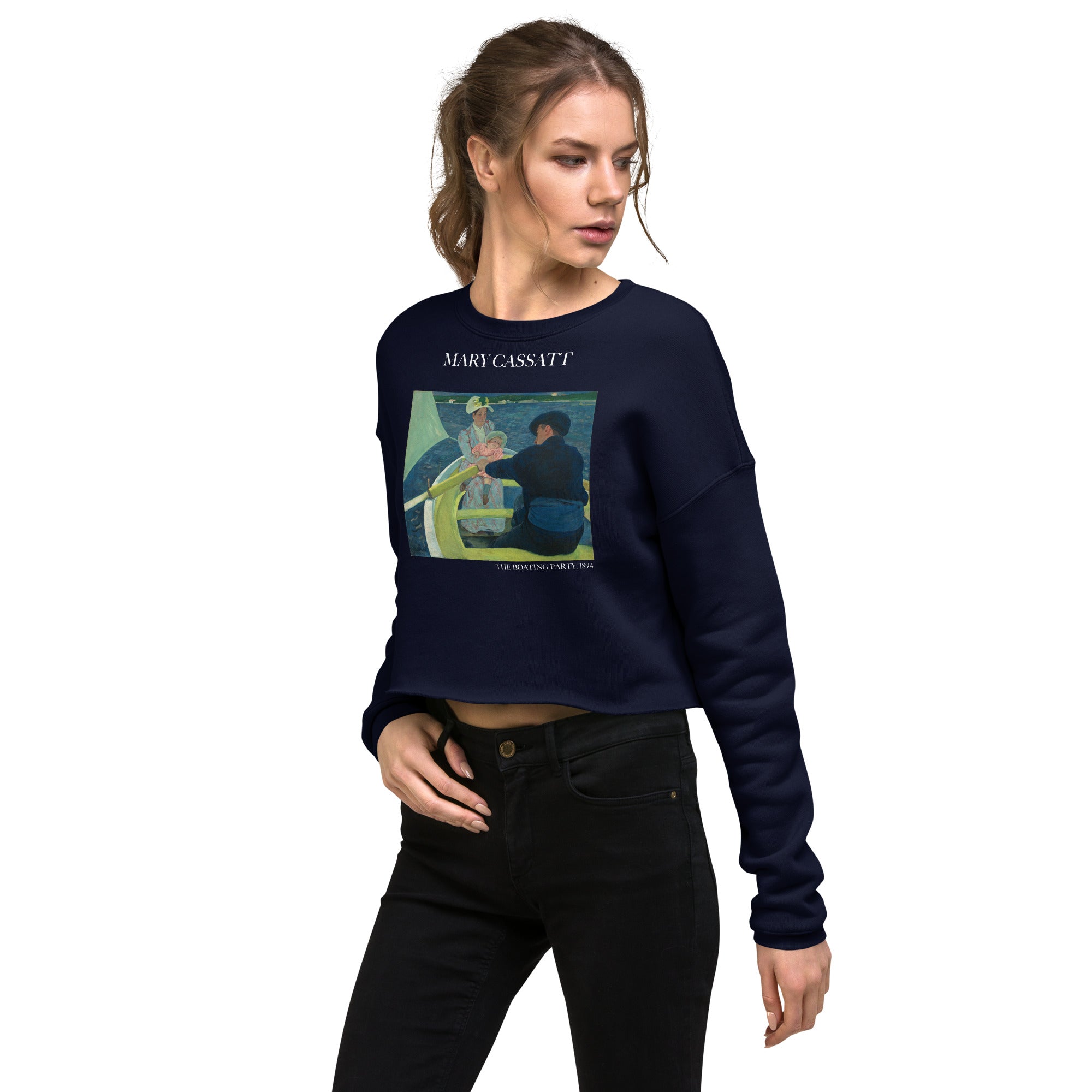 Kurzes Sweatshirt mit berühmtem Gemälde „The Boating Party“ von Mary Cassatt | Kurzes Sweatshirt mit Premium-Kunstmotiv