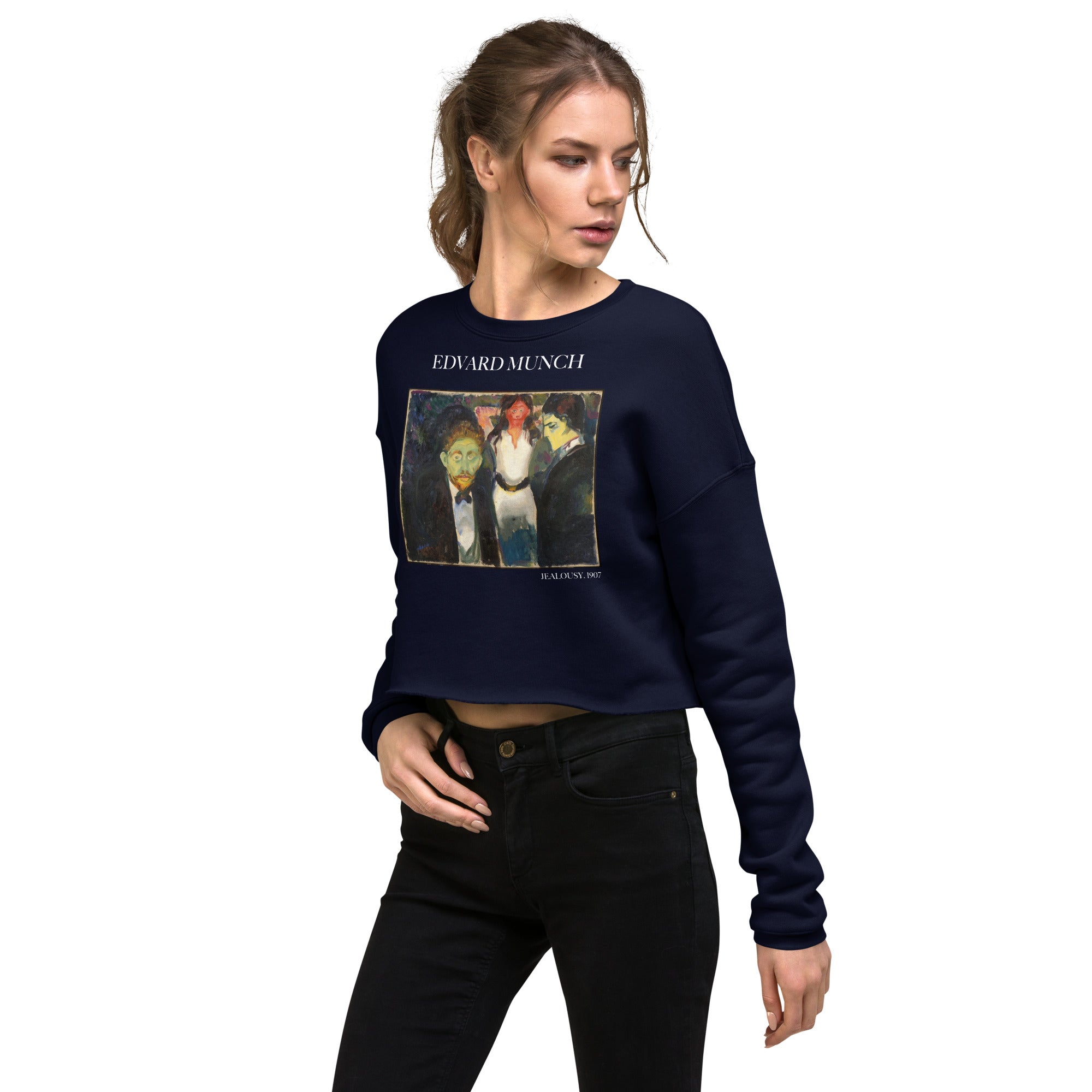 Edvard Munch 'Jealousy' Famous Painting Cropped Sweatshirt | Premium Art Cropped Sweatshirt