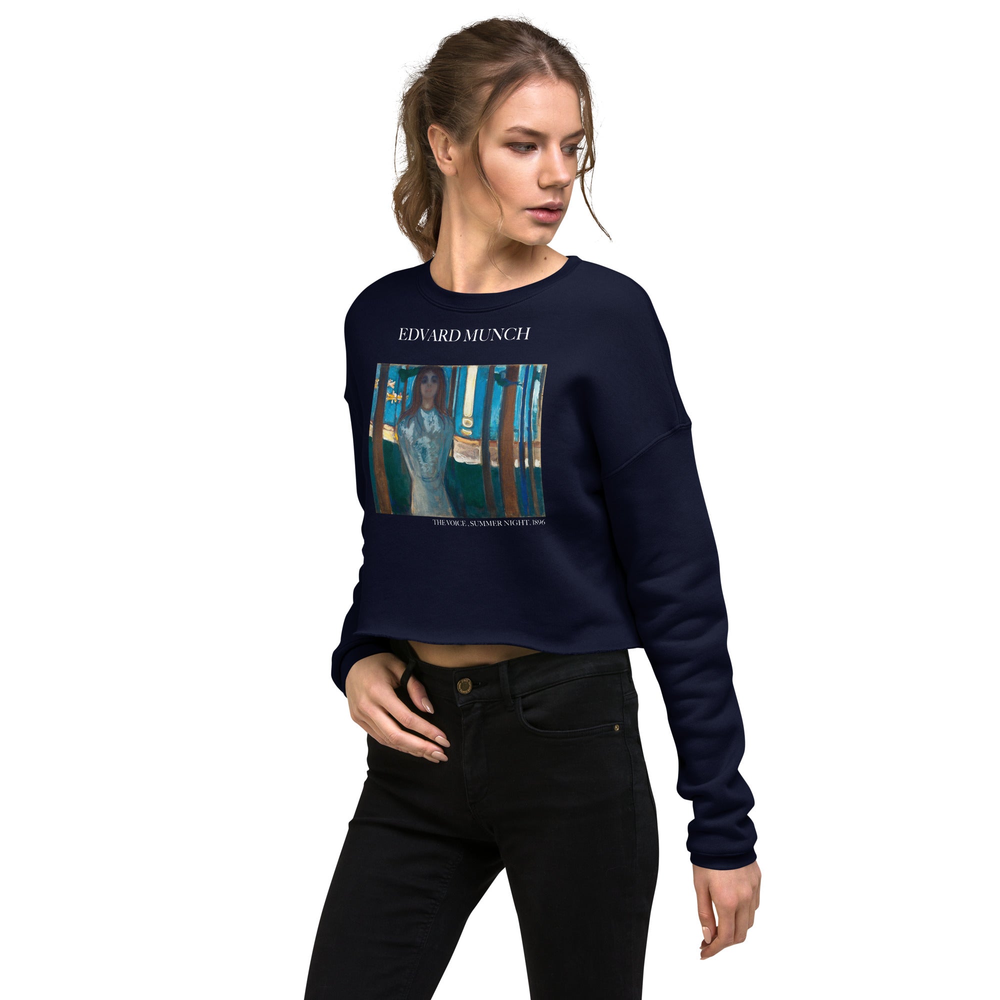 Kurzes Sweatshirt „Die Stimme, Sommernacht“ von Edvard Munch, berühmtes Gemälde | Kurzes Sweatshirt „Premium Art“