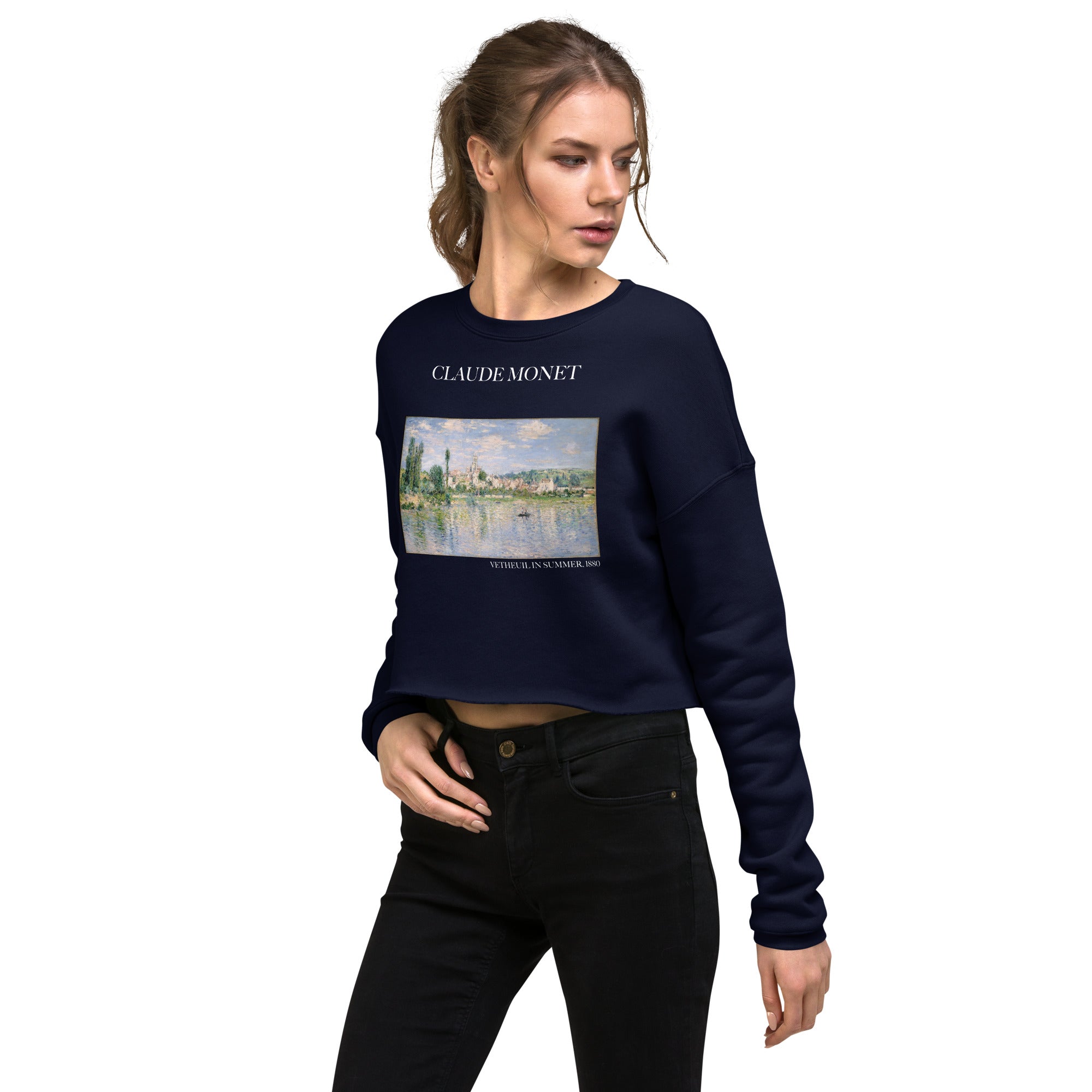 Claude Monet 'Vetheuil in Summer' Famous Painting Cropped Sweatshirt | Premium Art Cropped Sweatshirt