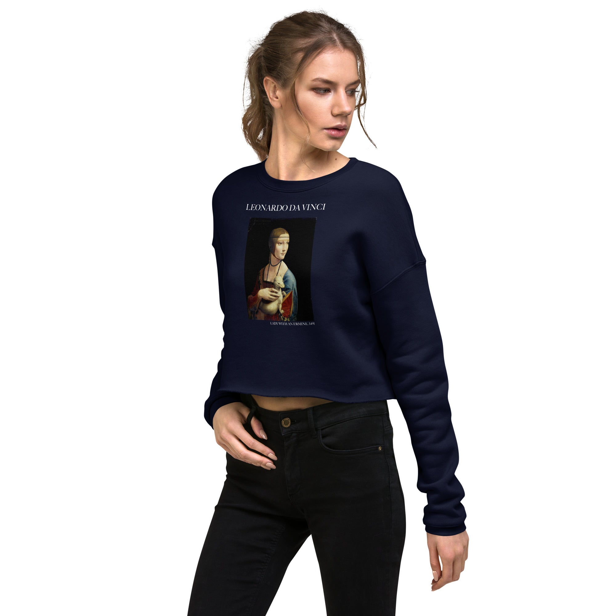 Leonardo da Vinci 'Lady with an Ermine' Famous Painting Cropped Sweatshirt | Premium Art Cropped Sweatshirt