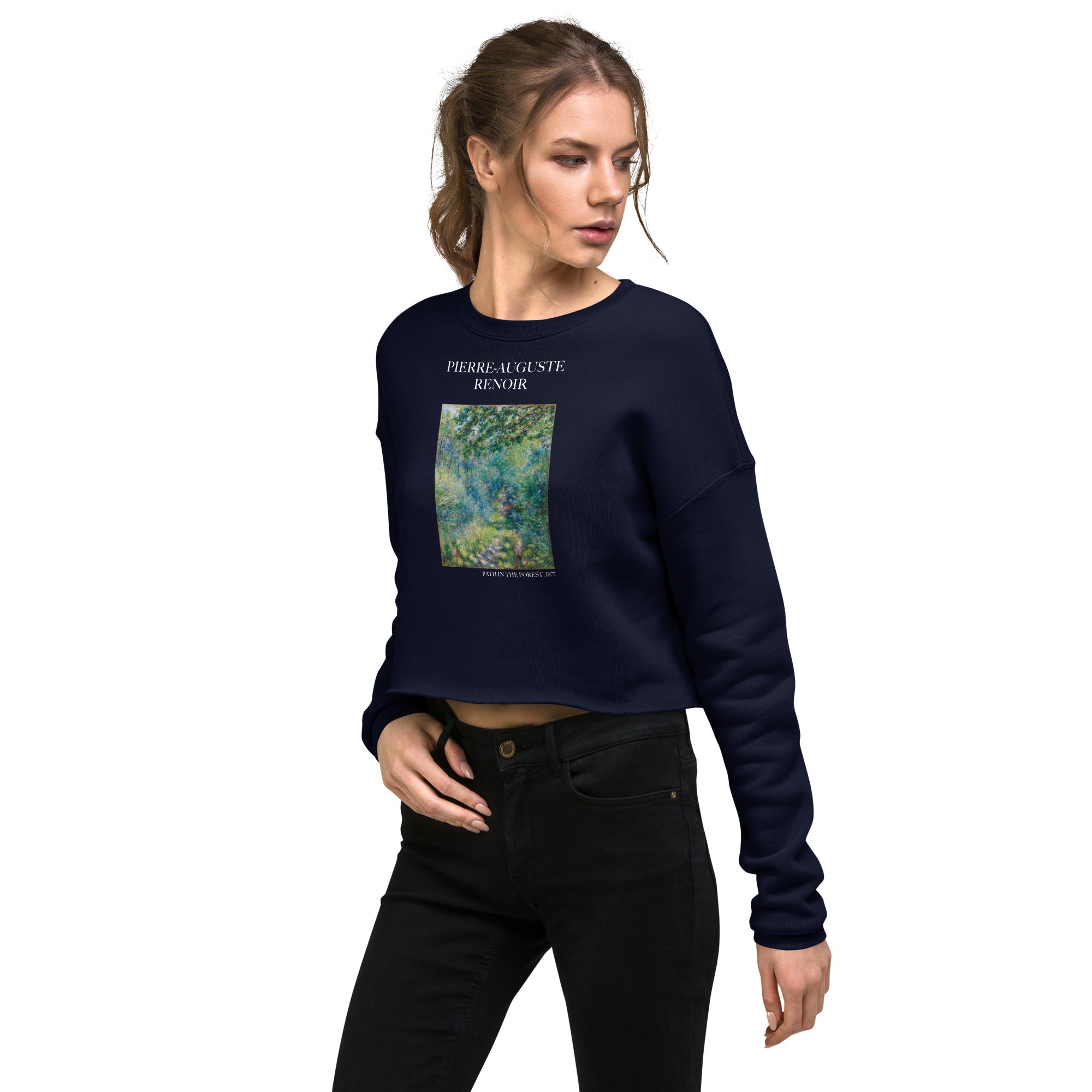 Pierre-Auguste Renoir 'Path in the Forest' Famous Painting Cropped Sweatshirt | Premium Art Cropped Sweatshirt