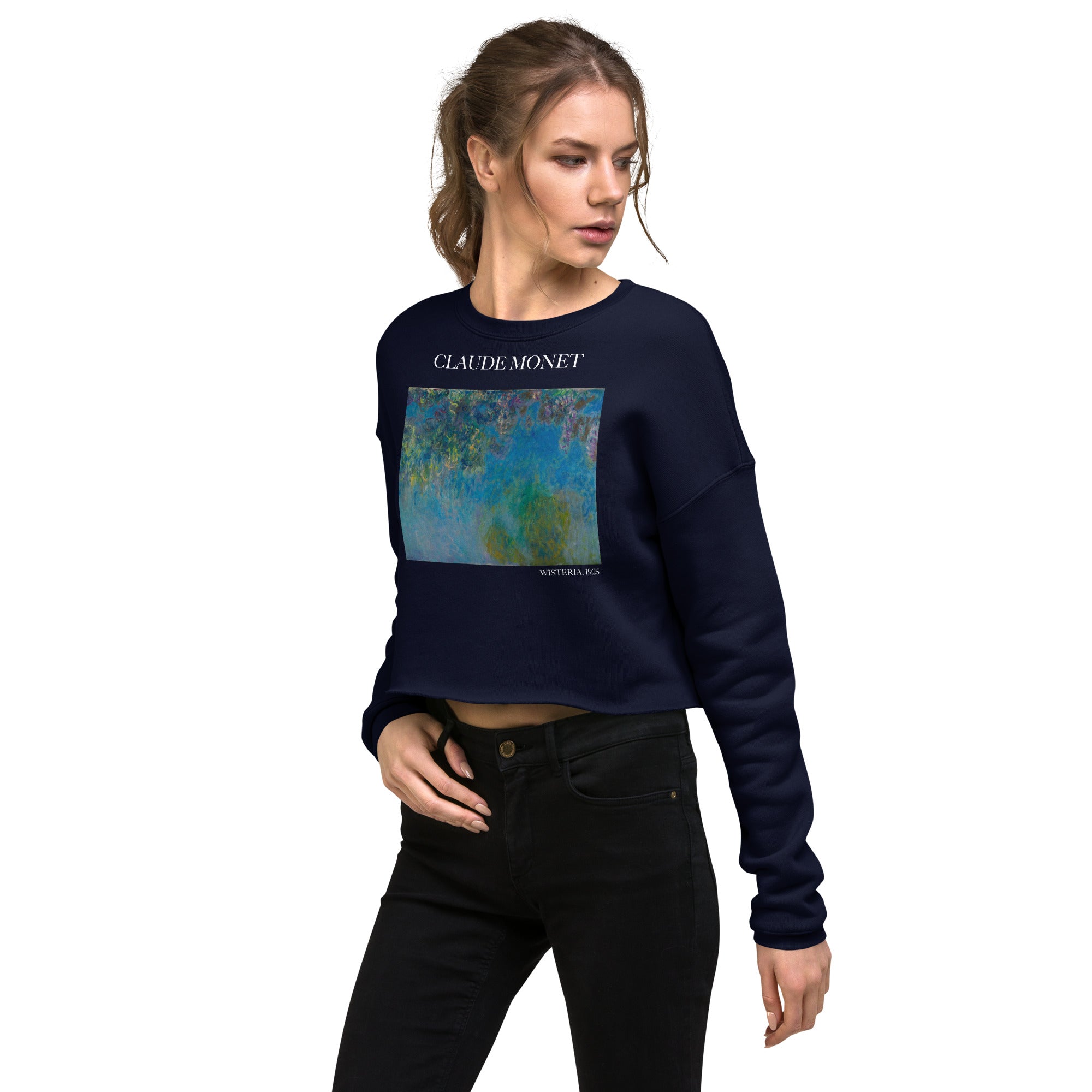 Claude Monet 'Wisteria' Famous Painting Cropped Sweatshirt | Premium Art Cropped Sweatshirt