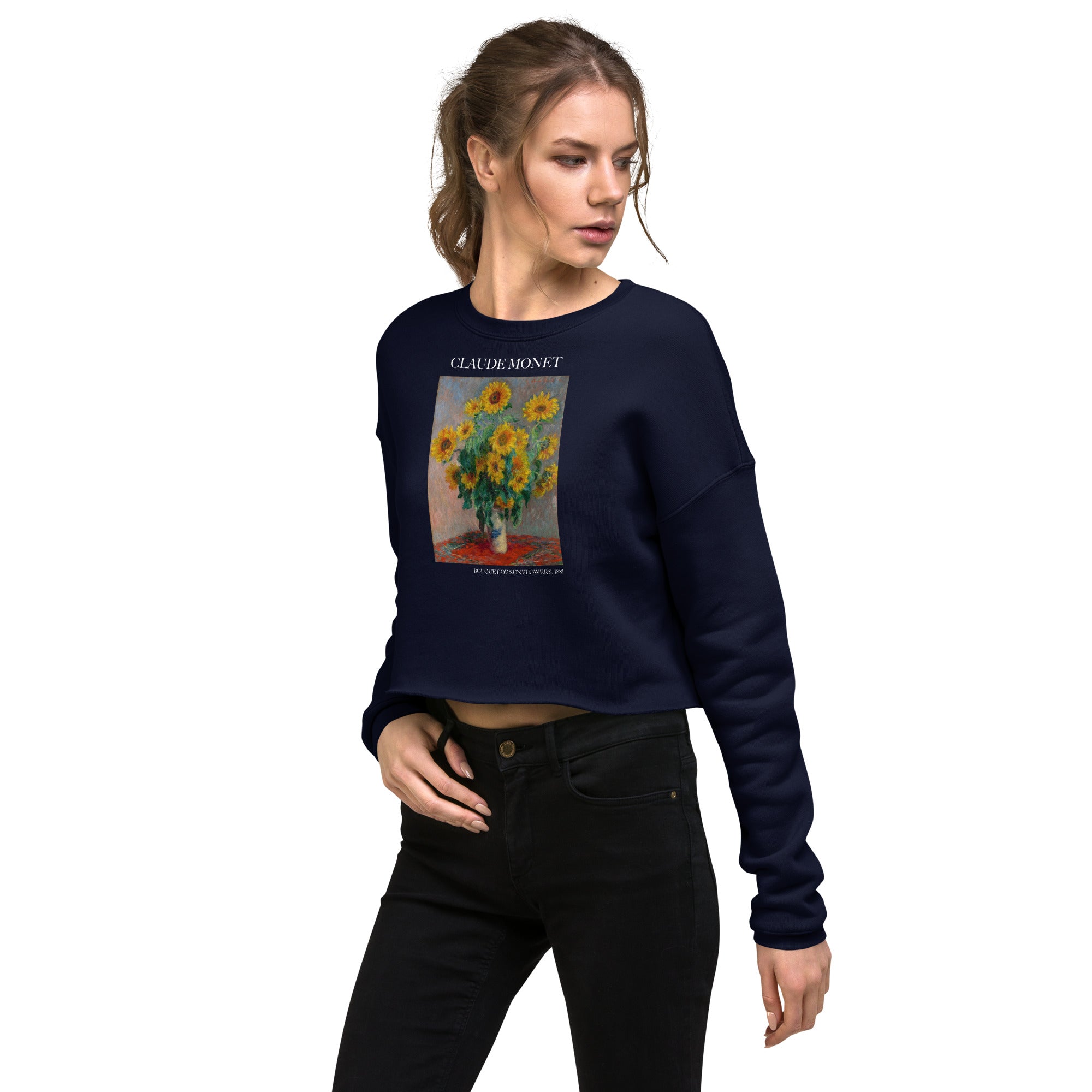 Claude Monet 'Bouquet of Sunflowers' Famous Painting Cropped Sweatshirt | Premium Art Cropped Sweatshirt