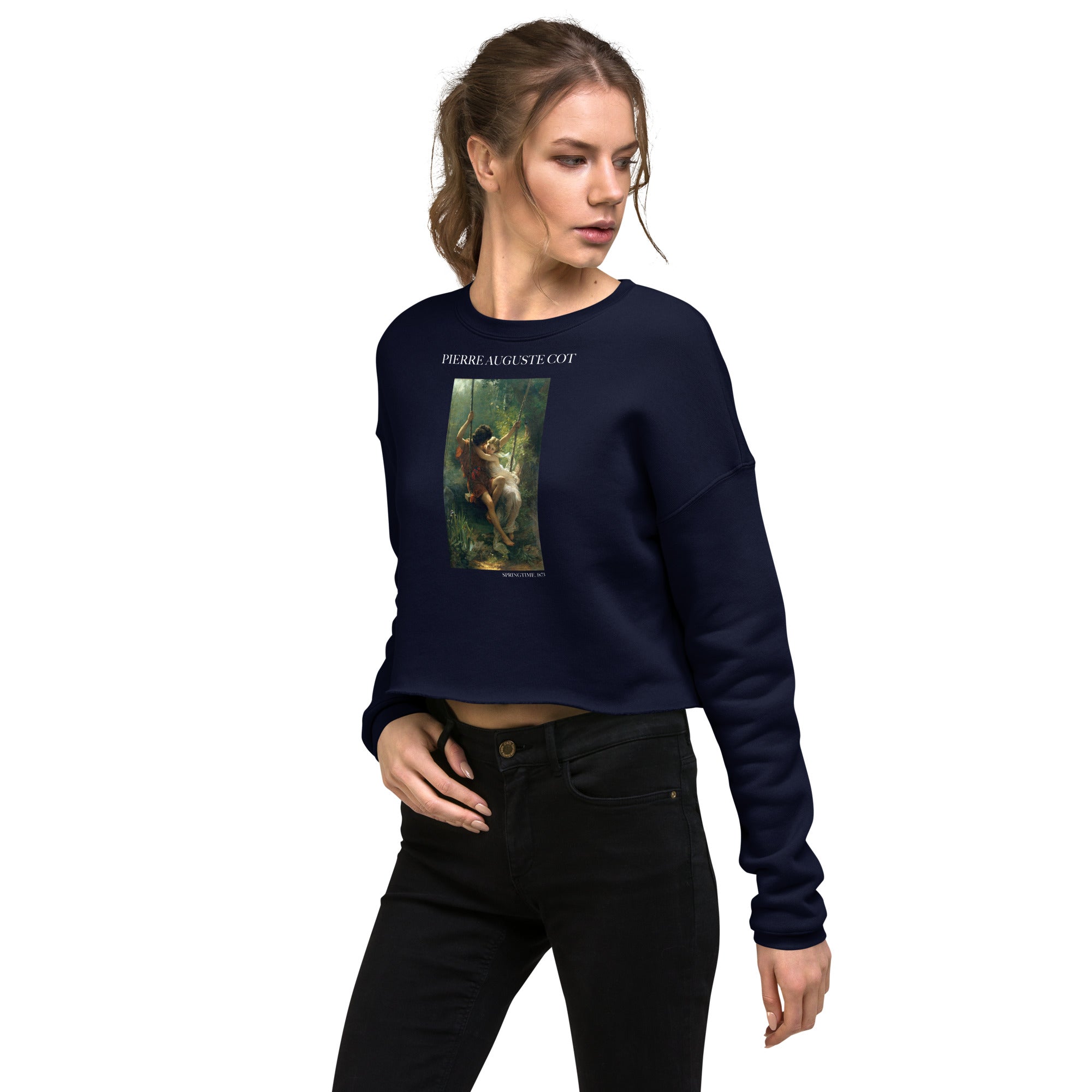 Pierre Auguste Cot 'Springtime' Famous Painting Cropped Sweatshirt | Premium Art Cropped Sweatshirt