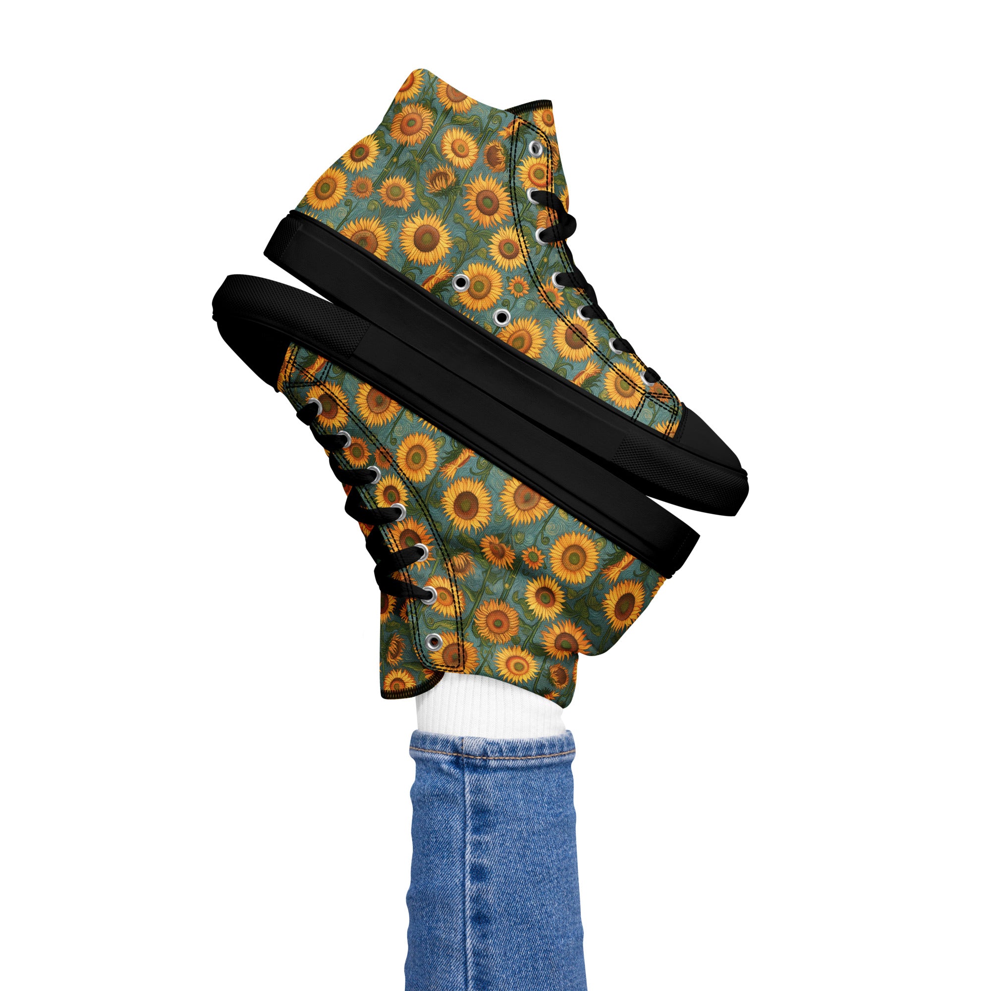 Vincent van Gogh „Sonnenblumen“ High-Top-Schuhe | Hochwertige Art High-Top-Sneaker für Damen