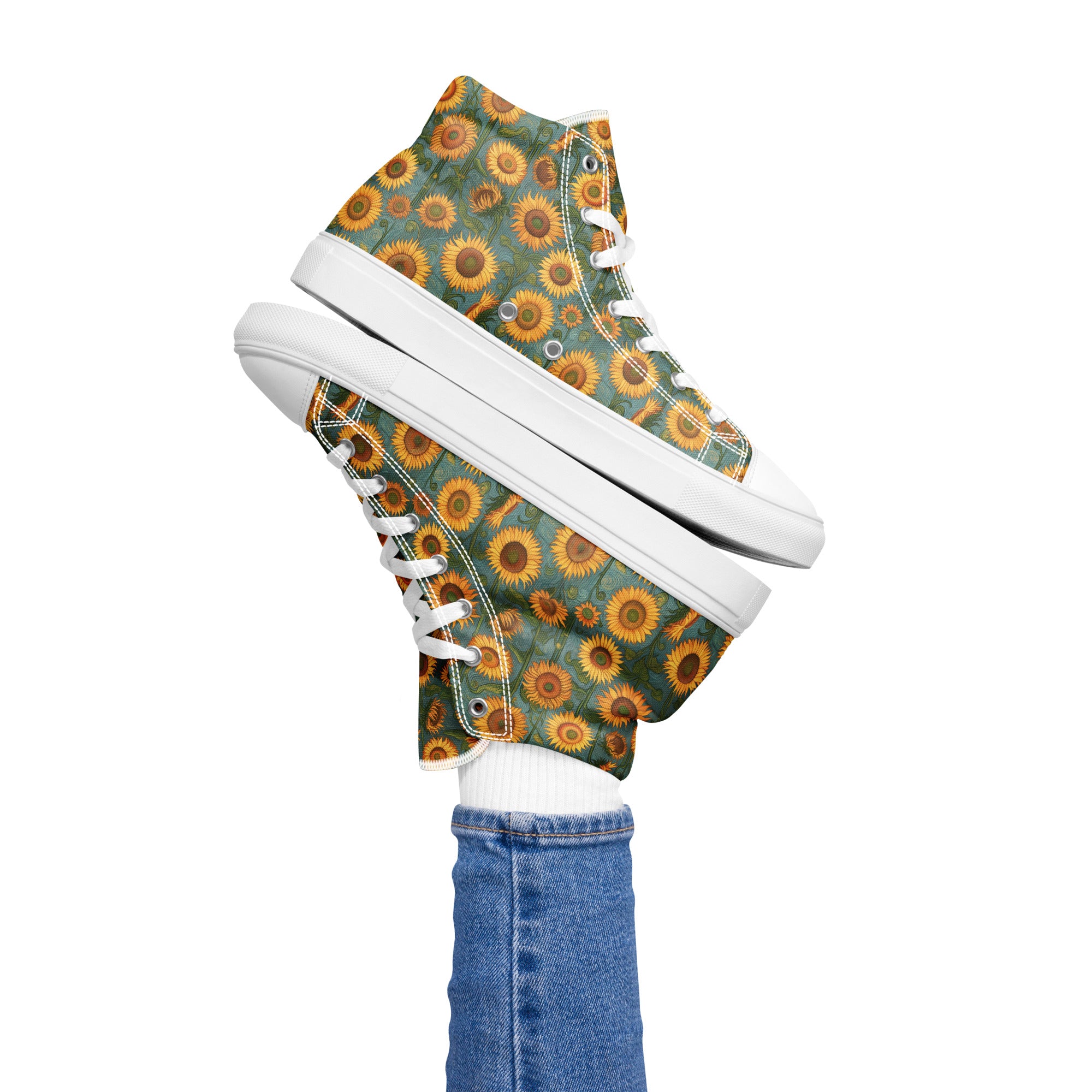 Vincent van Gogh „Sonnenblumen“ High-Top-Schuhe | Hochwertige Art High-Top-Sneaker für Damen