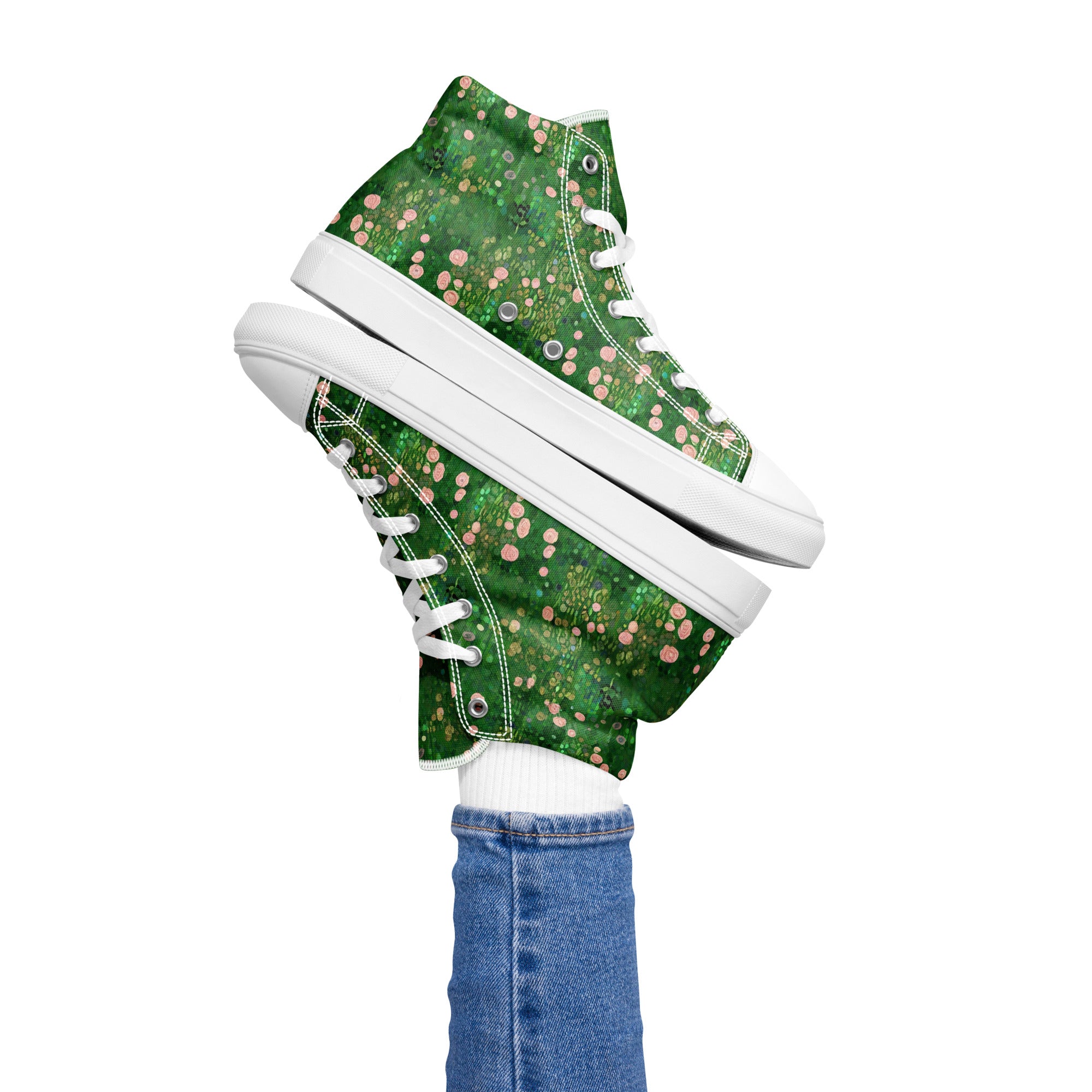 Gustav Klimt „Rosenbüsche unter den Bäumen“ High Top Schuhe | Hochwertige Art High Top Sneakers für Damen