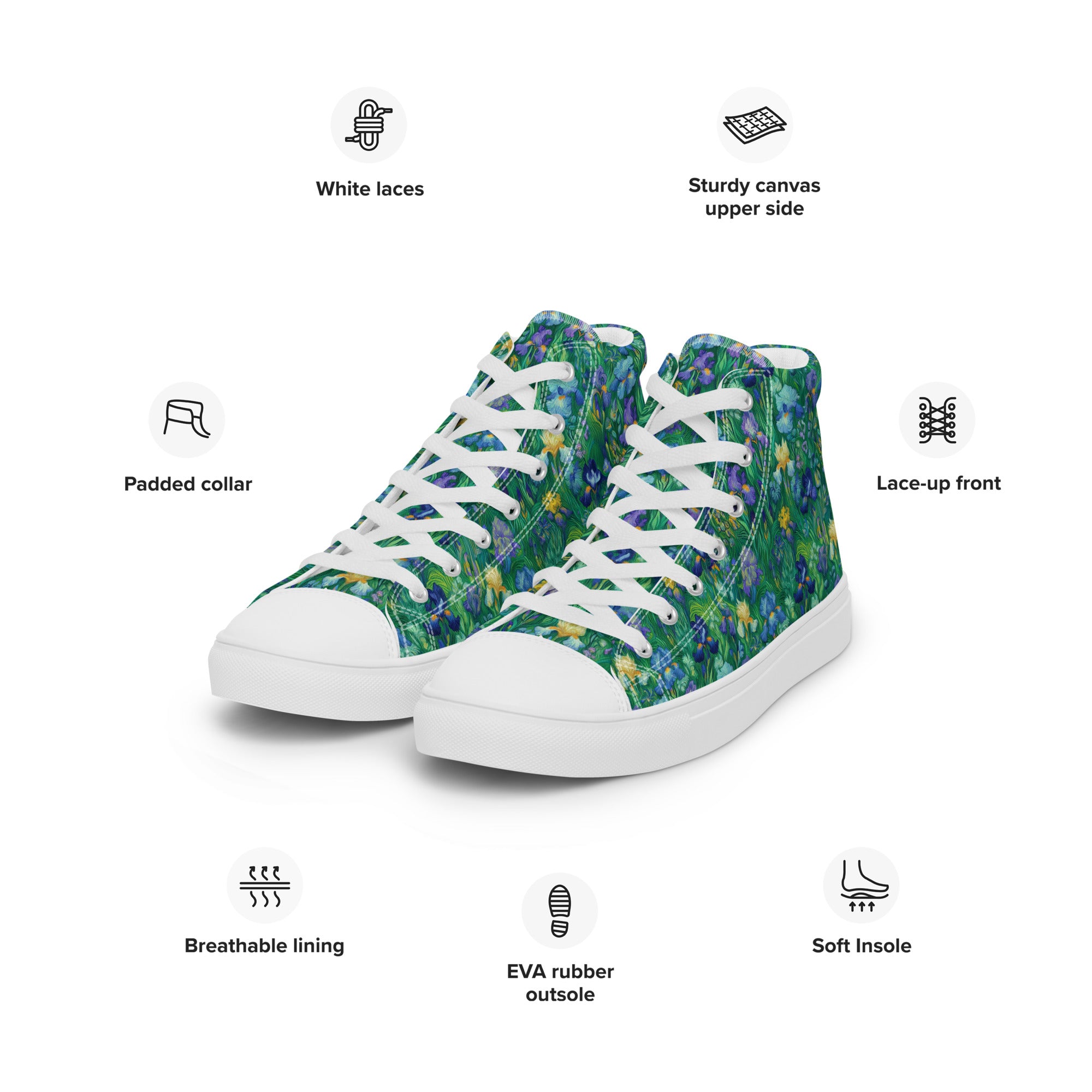 Vincent van Gogh „Iris“ High Top Schuhe | Hochwertige Art High Top Sneakers für Damen