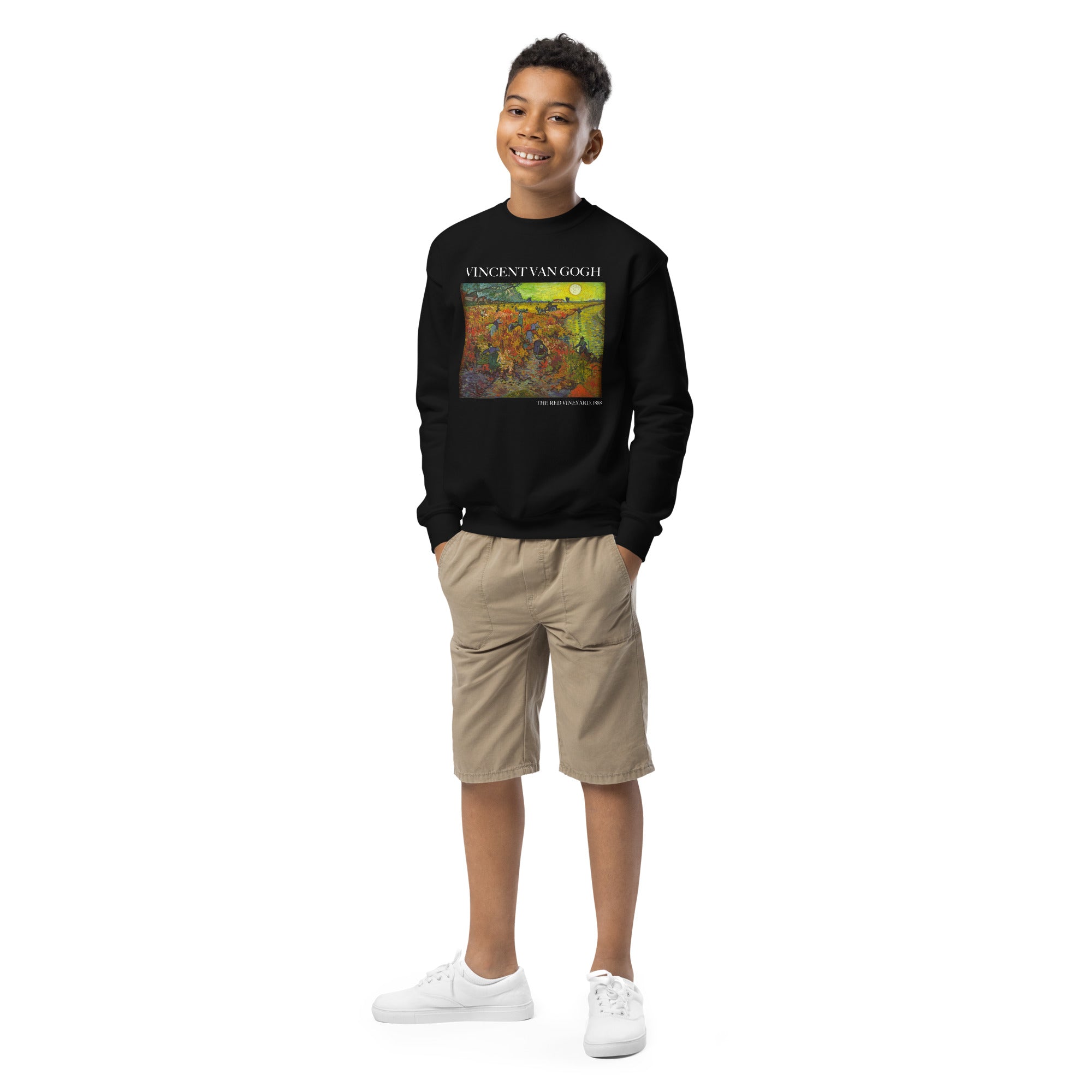 Rundhals-Sweatshirt „Der rote Weinberg“ von Vincent van Gogh, berühmtes Gemälde, Premium-Kunst-Sweatshirt für Jugendliche