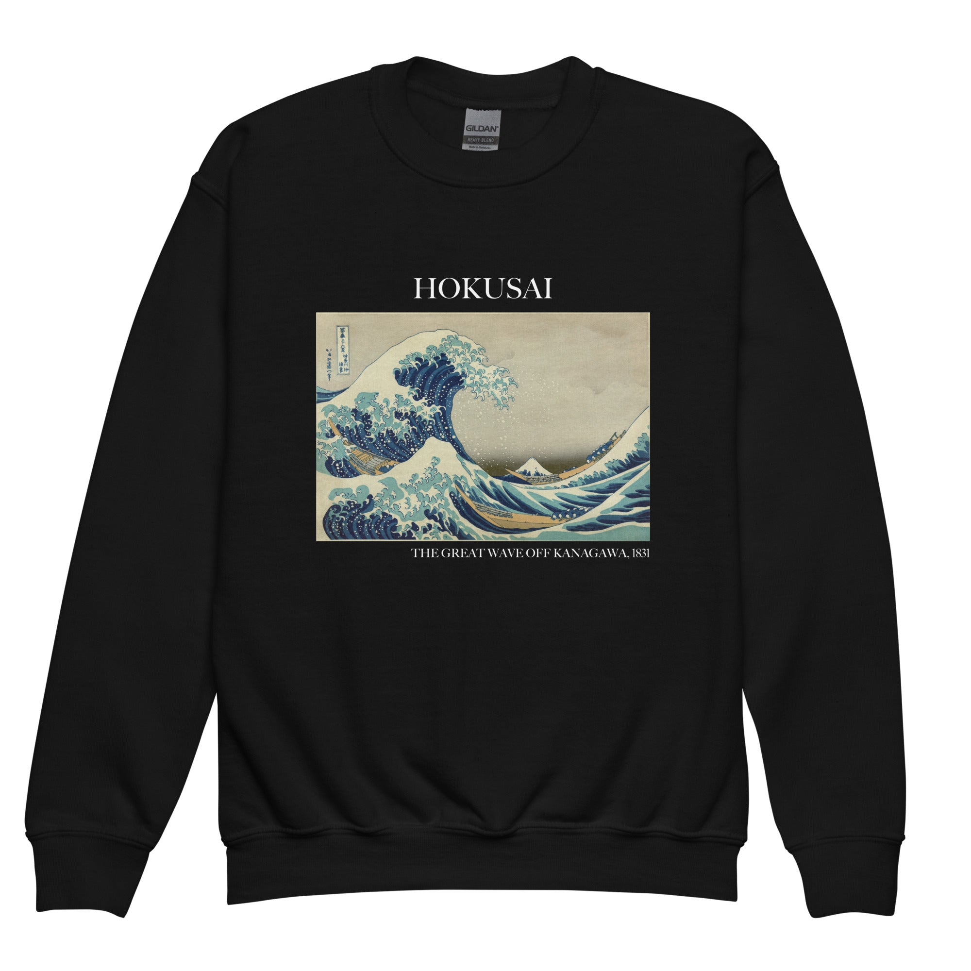 Rundhals-Sweatshirt mit berühmtem Gemälde „Die große Welle vor Kanagawa“ von Hokusai | Premium-Kunst-Sweatshirt für Jugendliche