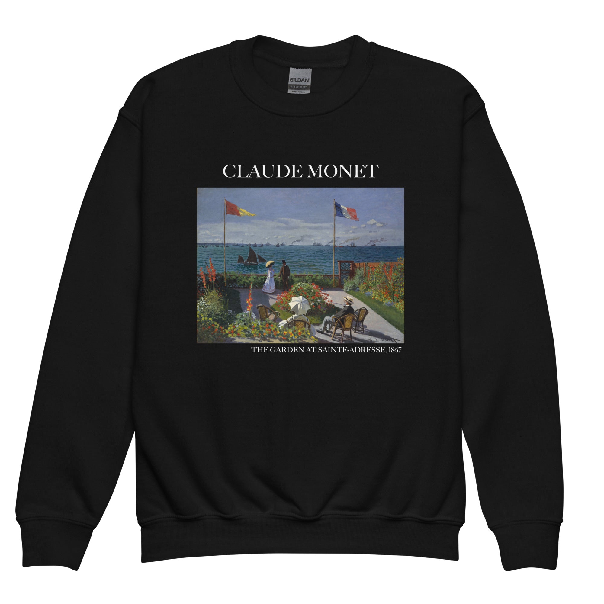 Claude Monet 'The Garden at Sainte-Adresse' Famous Painting Crewneck Sweatshirt | Premium Youth Art Sweatshirt