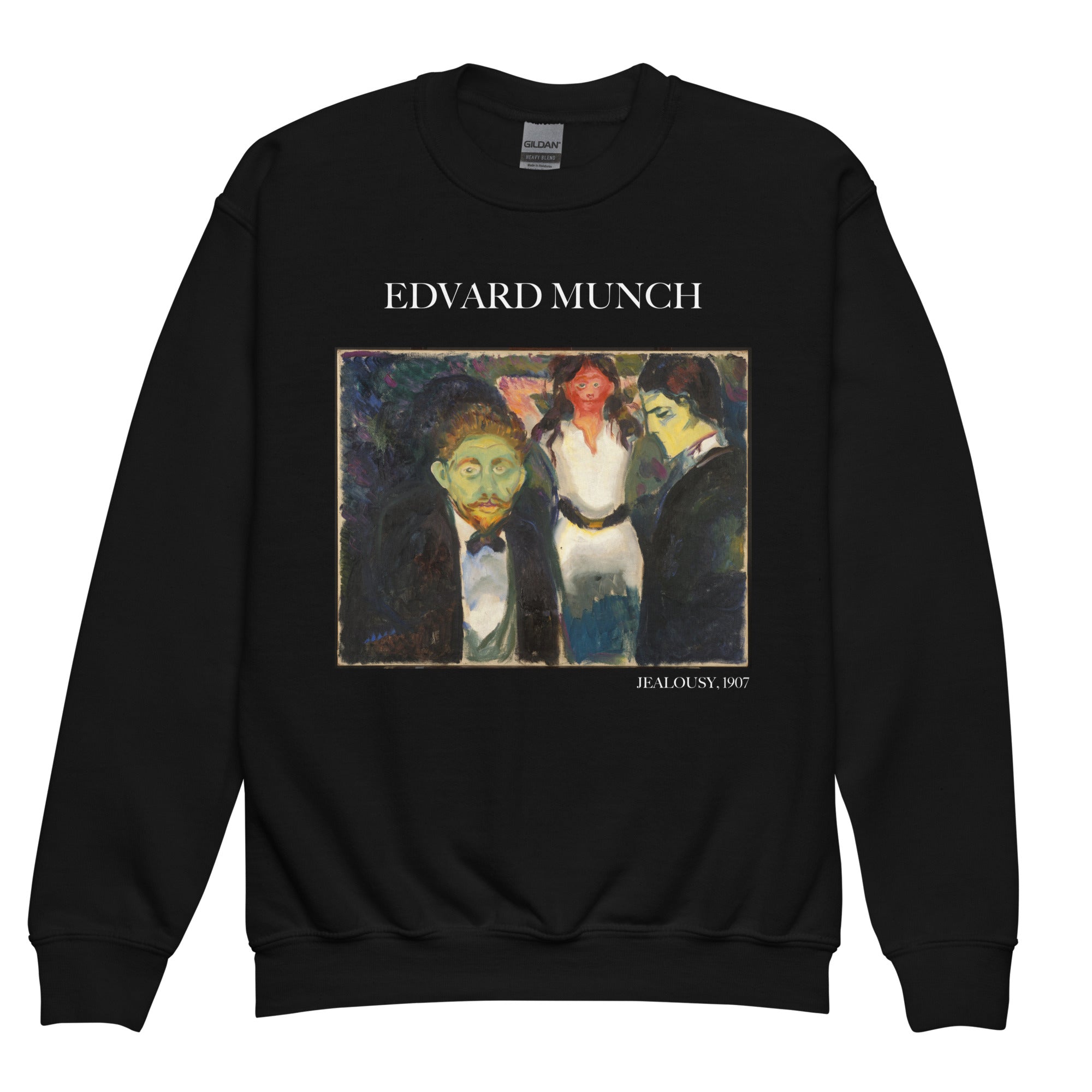 Edvard Munch „Eifersucht“ – berühmtes Gemälde – Rundhals-Sweatshirt | Premium-Kunst-Sweatshirt für Jugendliche