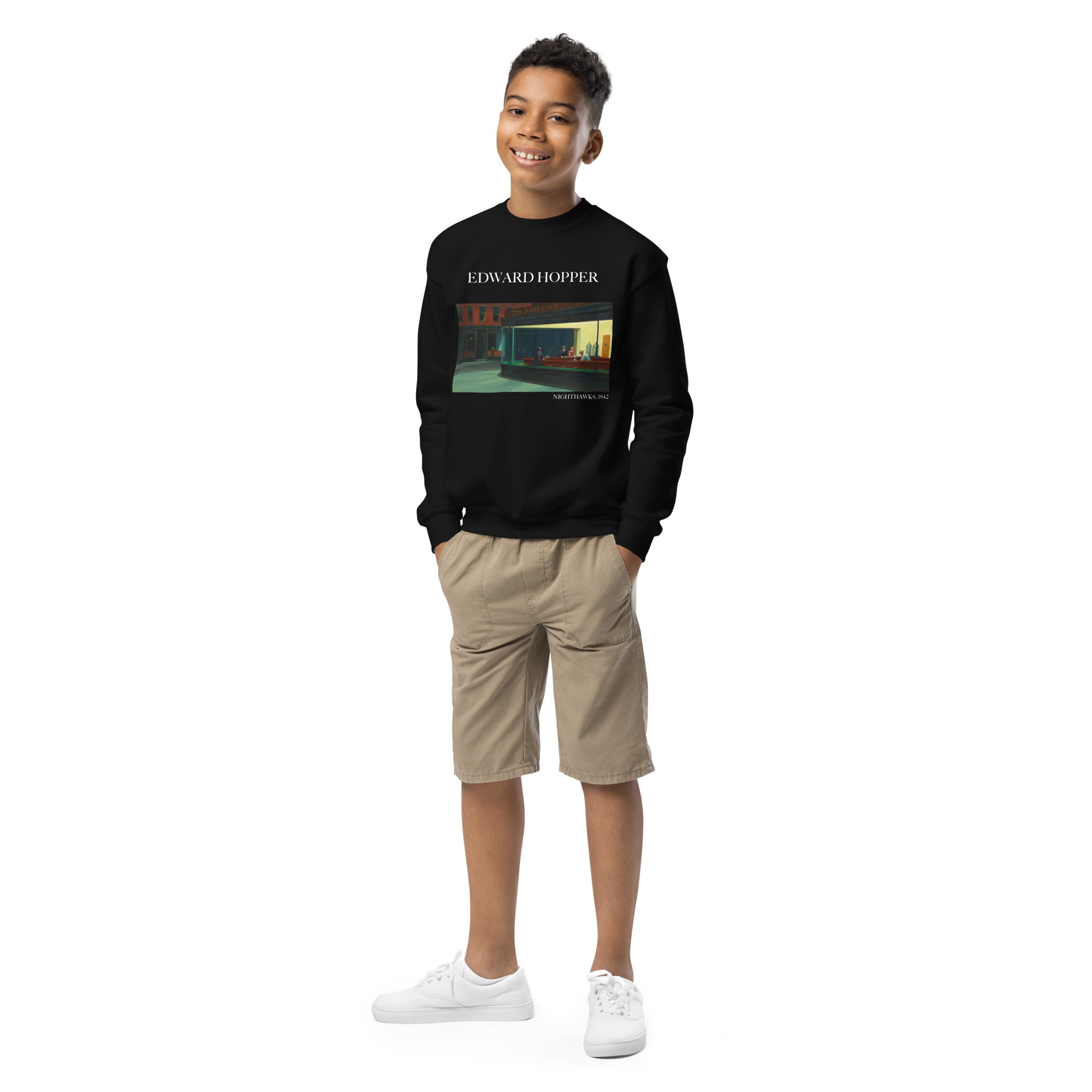 Edward Hopper „Nighthawks“ – berühmtes Gemälde – Rundhals-Sweatshirt | Premium-Kunst-Sweatshirt für Jugendliche