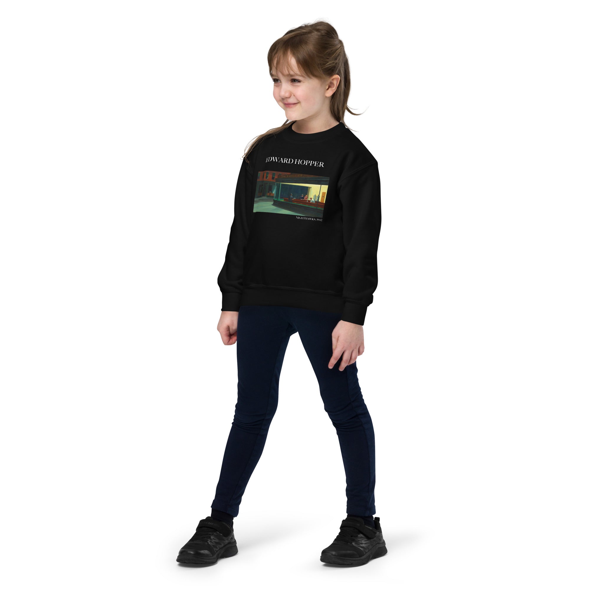 Edward Hopper „Nighthawks“ – berühmtes Gemälde – Rundhals-Sweatshirt | Premium-Kunst-Sweatshirt für Jugendliche