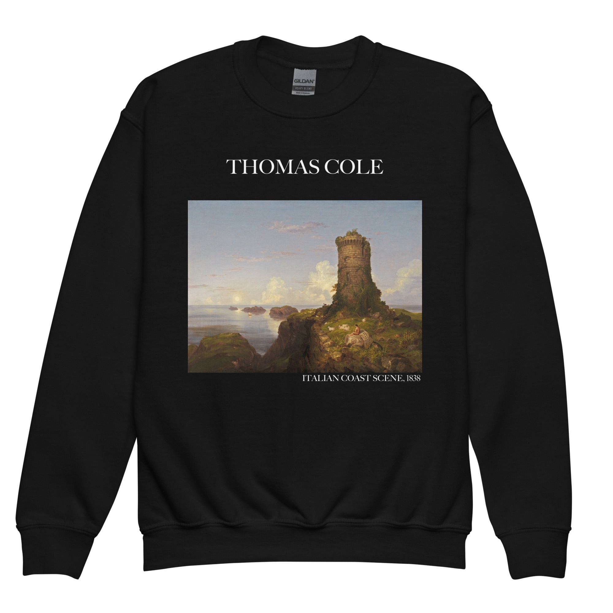 Thomas Cole „Italienische Küstenszene“ Berühmtes Gemälde Rundhals-Sweatshirt | Premium Jugend-Kunst-Sweatshirt